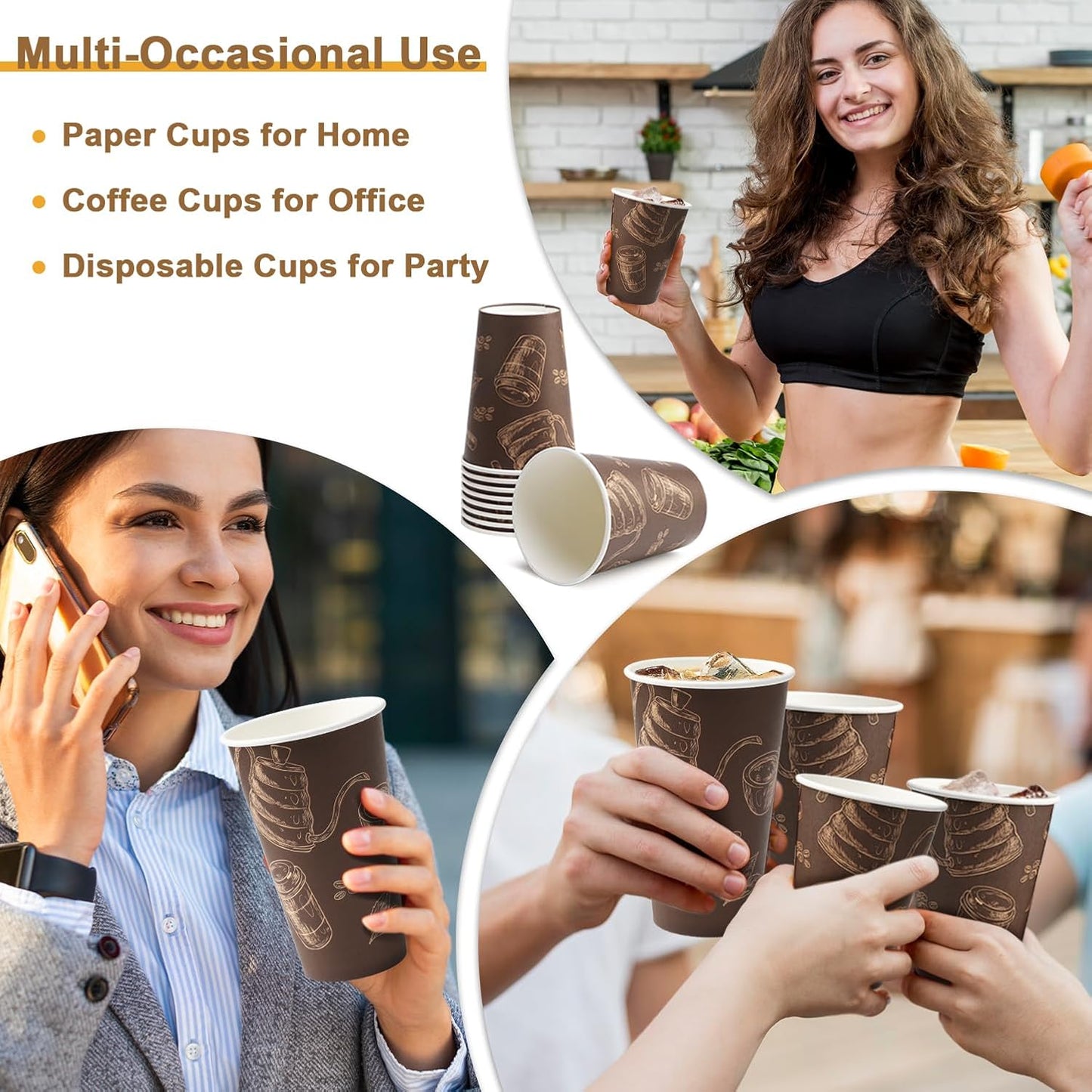 Paper Cups 16 oz 180 Pack, Disposable Coffee Cups, Dispoable Paper Drinking Cup for Coffee, Hot Cups for Party, Picnic, Travel, and Events