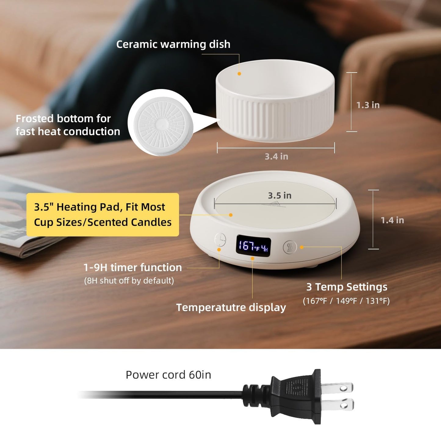 Coffee Mug Warmer for Desk with Auto Shut Off, Electric Cup Candle Wax Melter Warmer with 1-9H Timer, Smart Mug Warmer Tea Coffee Beverage Heated Mug Plate for Home Office, Ideal Coffee Lover Gift