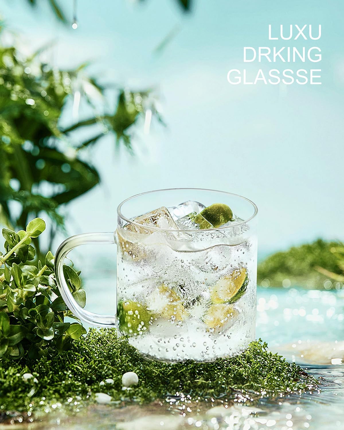 LUXU Glass Coffee Mugs Set of 4,14 oz Clear Coffee Cups,Hand Blown&Seamless Design,Heat Resistant and Explosion-Proof,Lightweight Tea Mugs with Anti Scald Handle Ideal for Home,Cafe