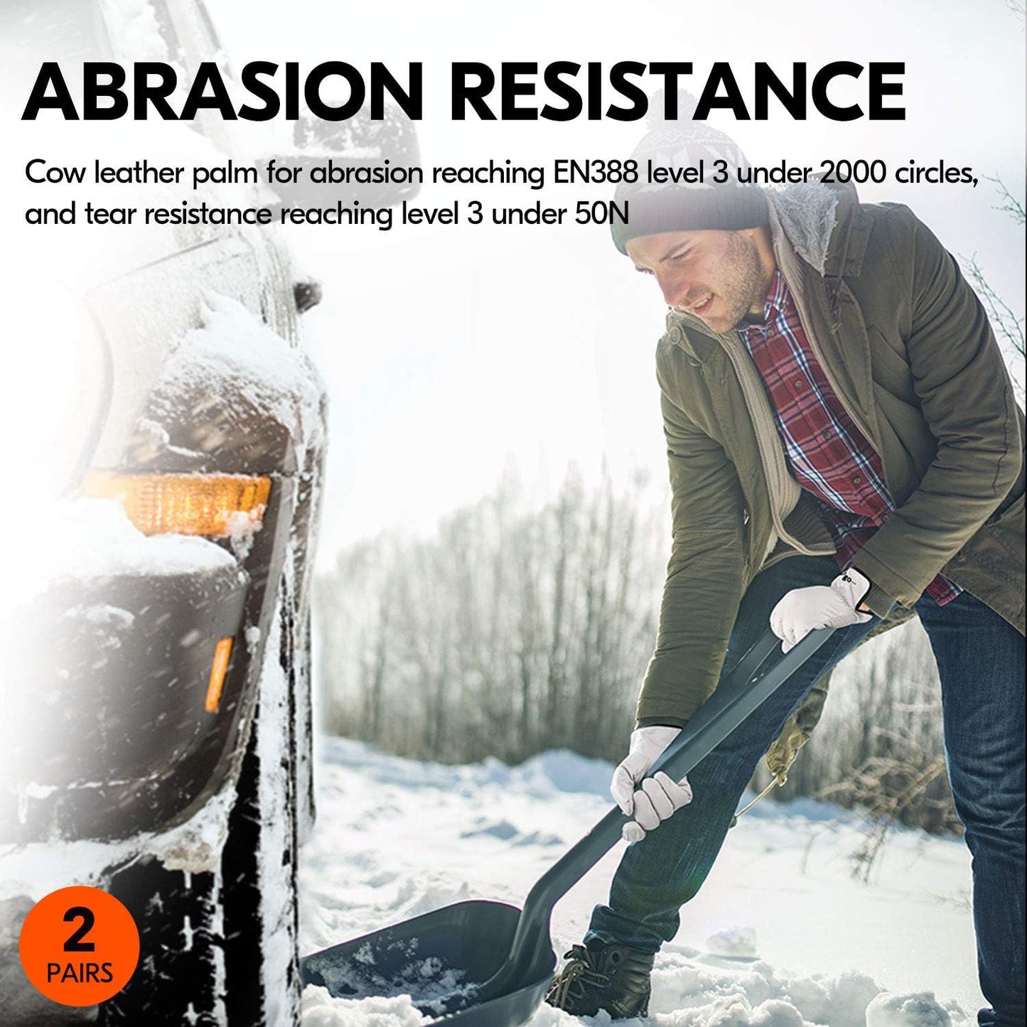 Vgo... 2-Pairs 32℉ or Above Lined Winter Cow Grain Leather Work and Driver Gloves (Size XL, Cream, CA9501F)