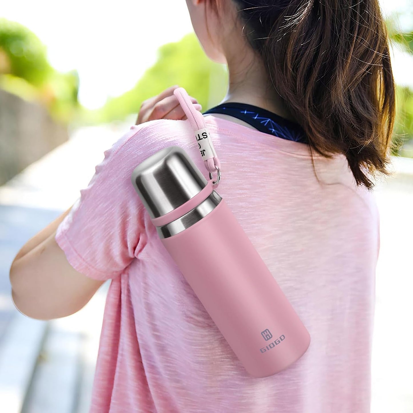Stainless Steel thermo Bottles with cup 700ml/23.7oz Vacuum Insulated Bottle for hot and cold coffee drink water thermo flask with cup.(Pink,700ml)