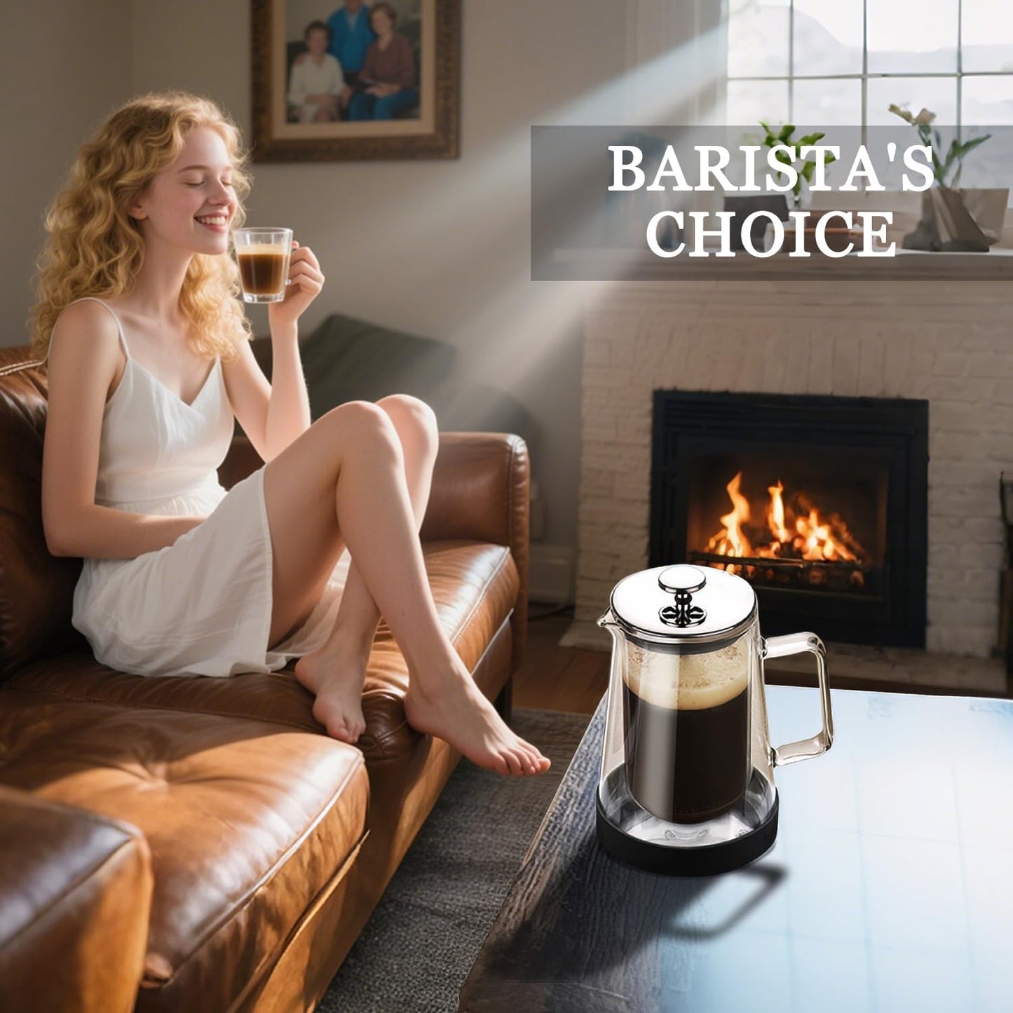 French Press Coffee Maker 34Oz - Double-Wall Insulated Borosilicate Glass - Ergonomic Handle - Coffee Gift - Tea & Coffee Press