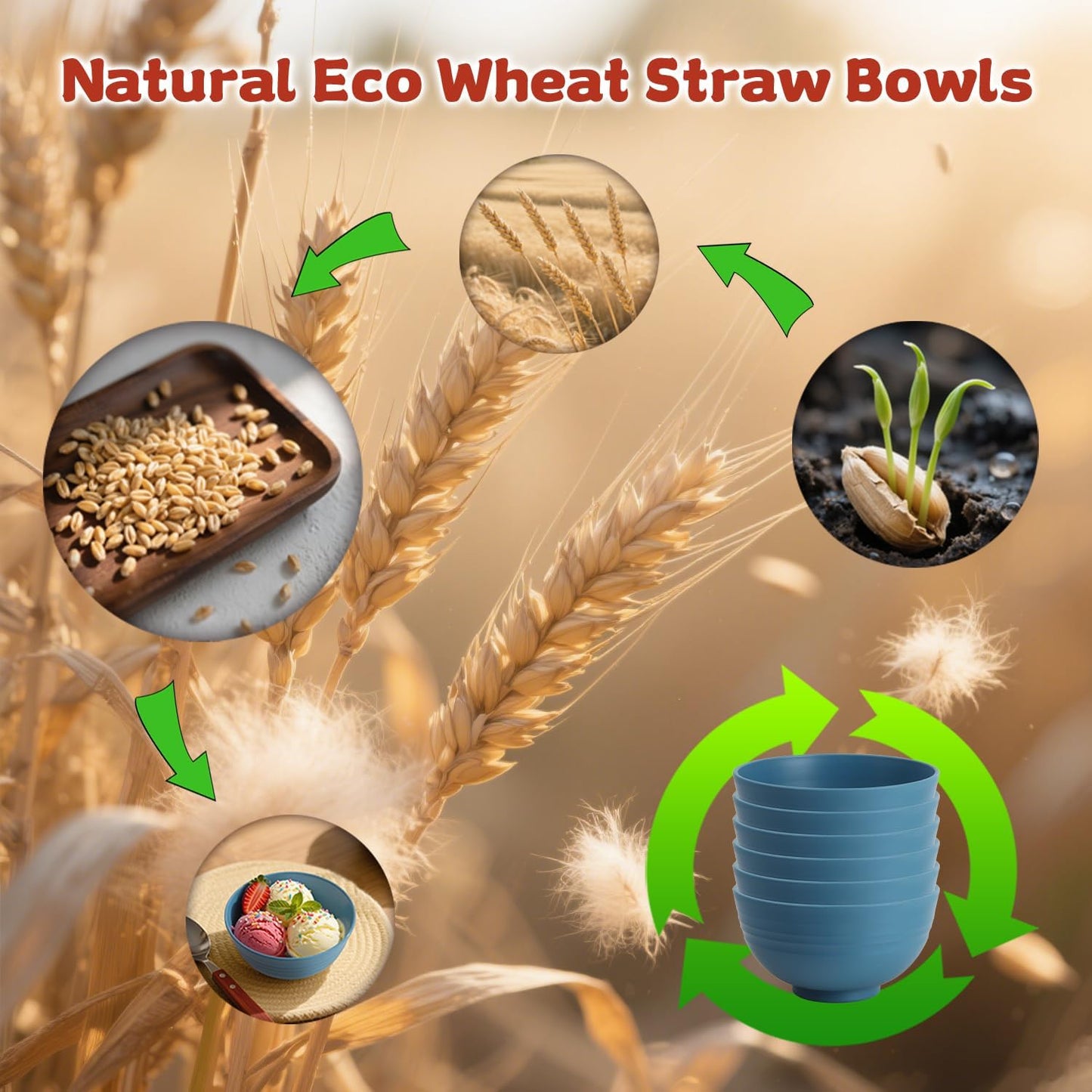 Small Wheat Straw Bowls Sets of 6,Dishwasher Safe and Microwave Safe Snack Bowls 10oz,Alternative Handy Plastic Bowls Reusable for Snack and Ice Cream. Blue