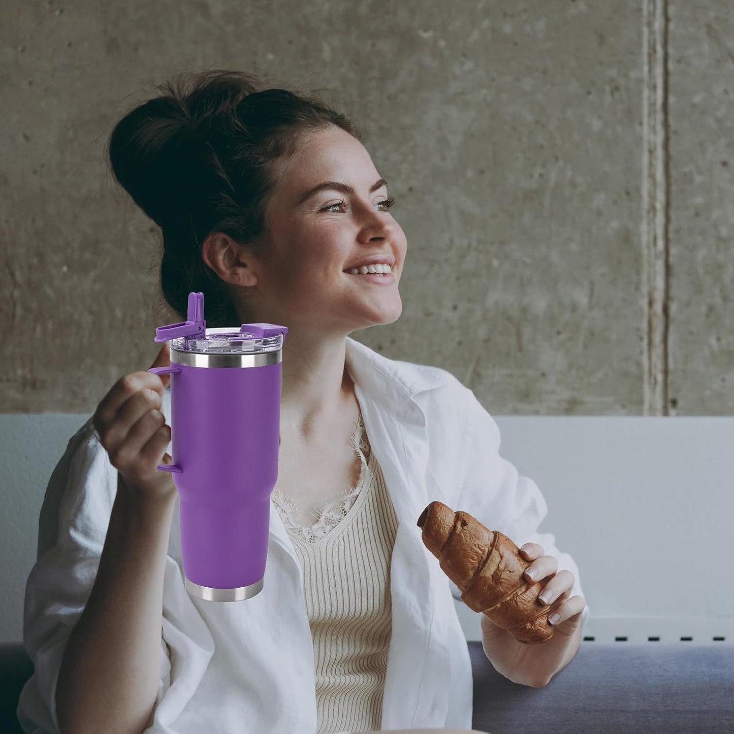 HASLE OUTFITTERS 30oz Tumbler Bulk with Handle, Insulated Travel Coffee Mug Set with Handle Leak-Proof Double Wall Stainless Steel Vacuum Tumblers Pack Metal Cup for Hot and Cold Drink