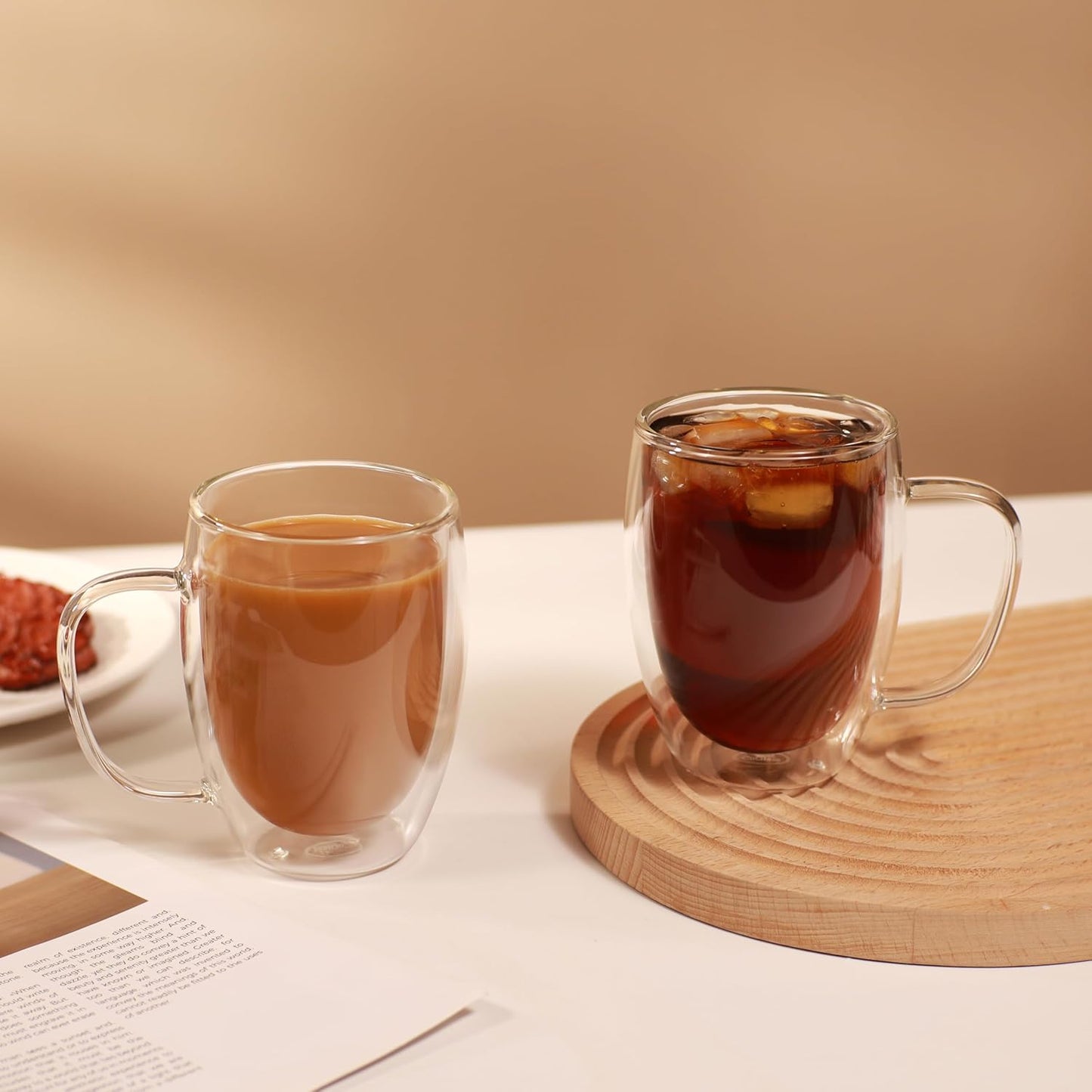 CNGLASS 6 Pack Double Walled Glass Coffee Mugs,12oz Clear Coffee Cups with Handle,Insulated Glass Espresso Mugs for Latte,Cappuccino,Tea