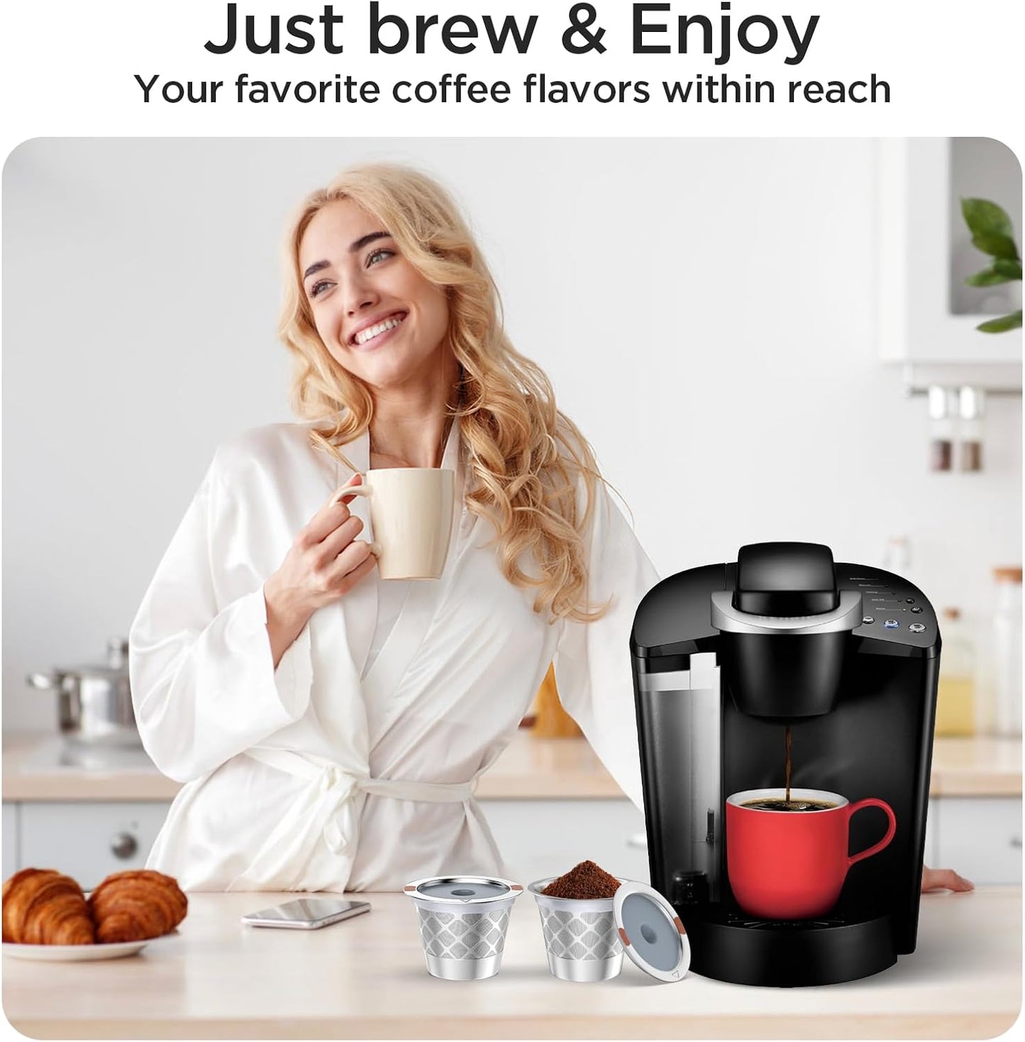 Reusable k Cup Coffee Filters,Universal stainless steel Refillable k Cups Filter Use for K 2.0 and 1.0 Coffee Makers-brewers (4pack)