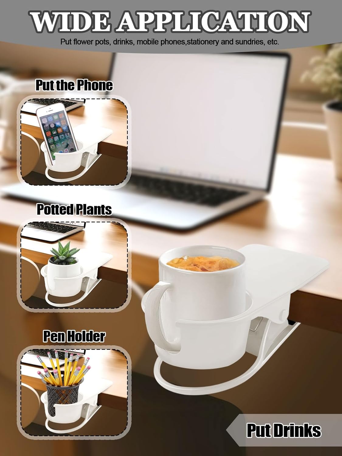 Kalolary 2PCS New Drinking Cup Holder Clip with Groove Table Bottle Cup Stand DIY Glass Cup Clamp Storage Saucer Clip Water Coffee Mug Holder Saucer Clip for Home Desk, White