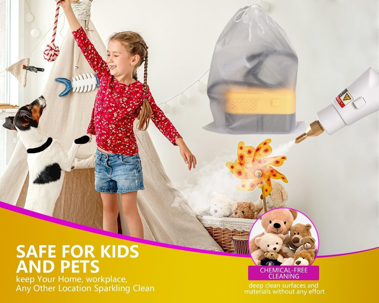 Steam Cleaner for Home, Handheld 2500W High Pressure Steamer for Cleaning, 9-Level Multipurpose Steam Cleaner for Car Floor Upholstery Kitchen Bathroom Grout Tile, 14 Accessories Included, Yellow