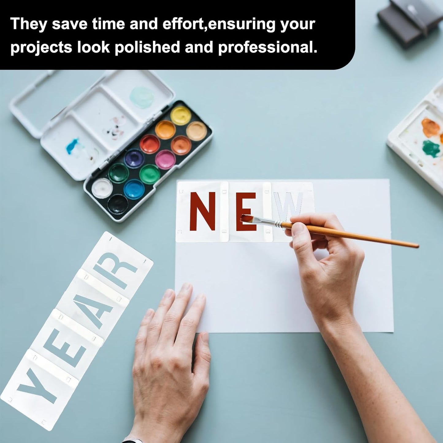 2 Pack - 3 Inch Letter Stencils Set, 72 Reusable Stencils for Painting On Wood, Metal, Walls, Fabric, Rocks with Interlocking, Perfect for Banners, Sign Making & DIY Art (3 inch)