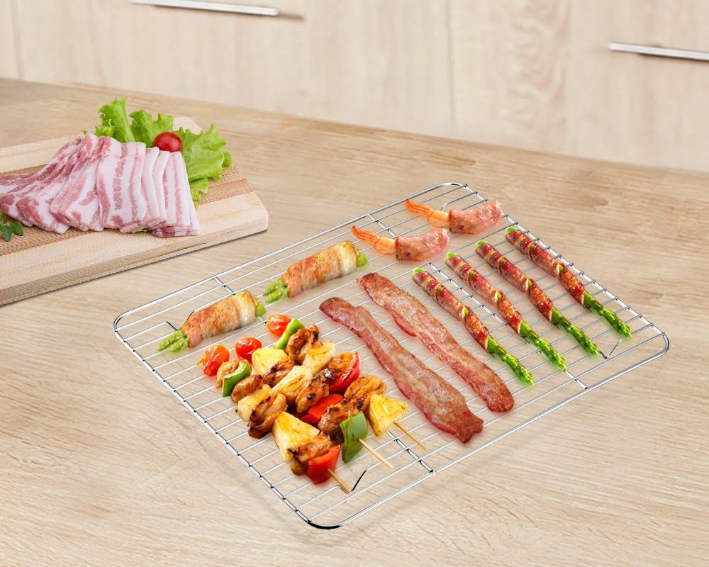 P&P CHEF Cooling Baking Rack Pack of 2, Stainless Steel Cooling Racks for Cooking Baking Roasting Grilling Drying, Dense Wires & Smooth Edge, Easy to clean, Silver, 8.6" x 6.2"