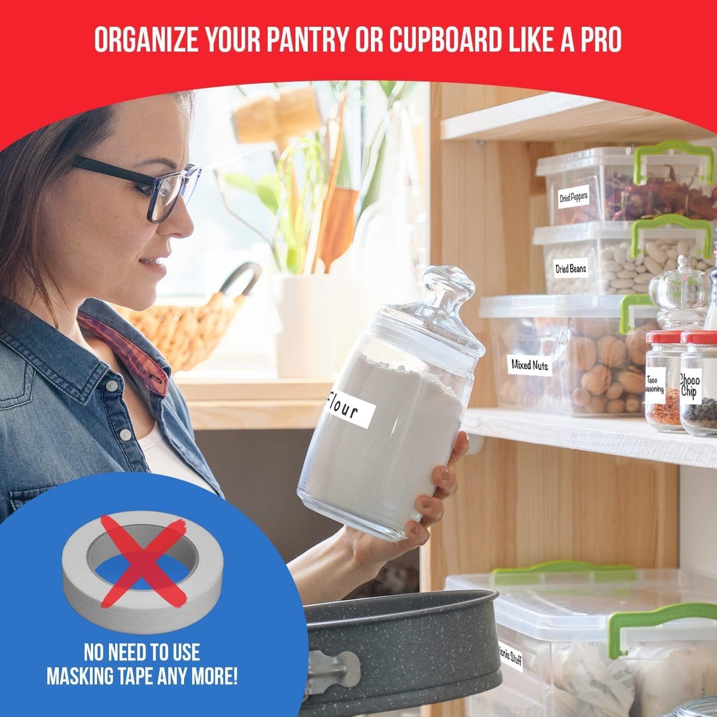 MESS Removable Food Labels for Containers (96-Pack) 1x3" & 1.5" Erasable Kitchen Labels for Organizing, Freezer & Fridge, White Dry Erase Labels for Jars