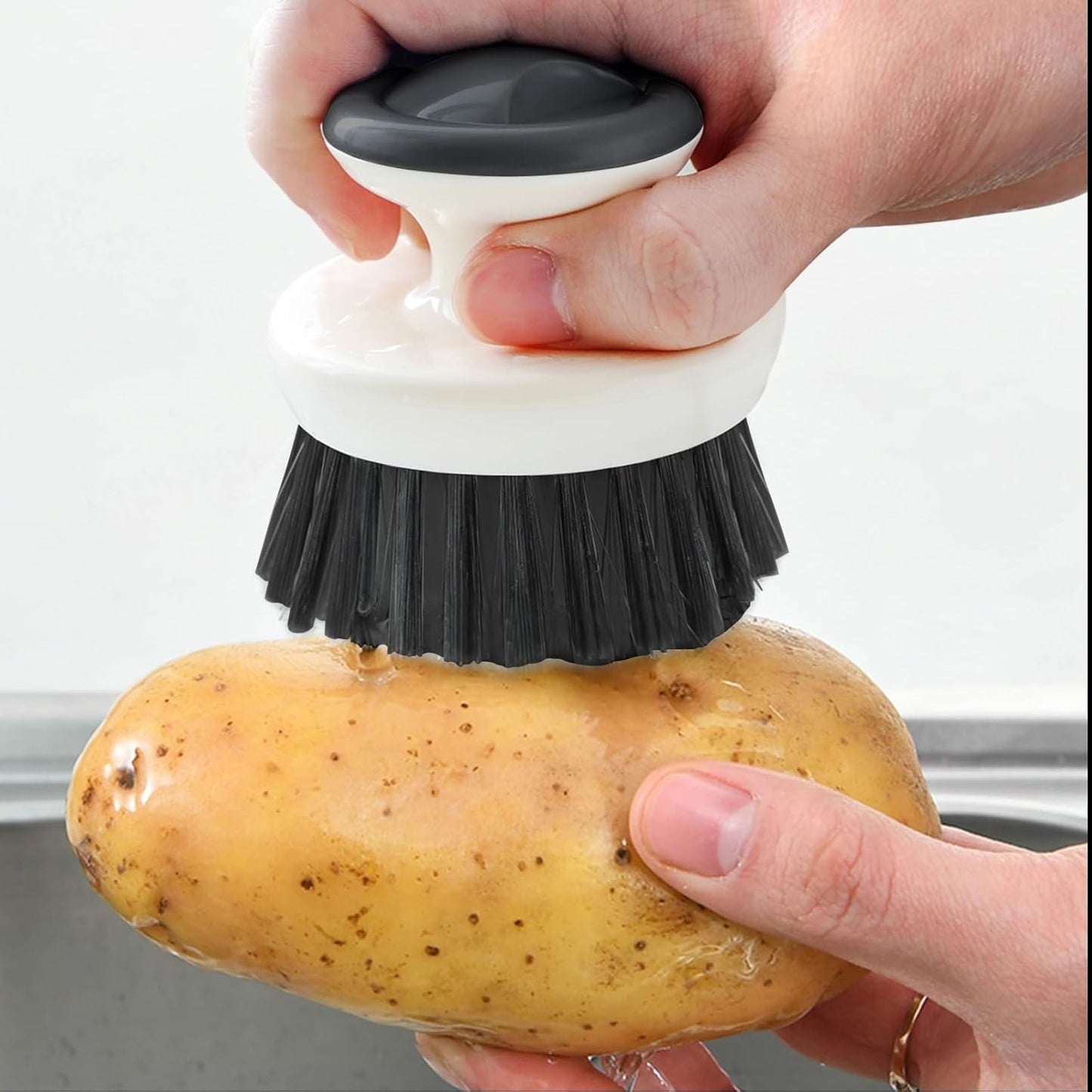 Dish Scrub Brush,Ergonomic Grip Palm Brush,Kitchen Scrub Brushes for Cleaning, Dish Scrubber with Stiff Bristles for Sink, Pots, Pans (Grey+Black)