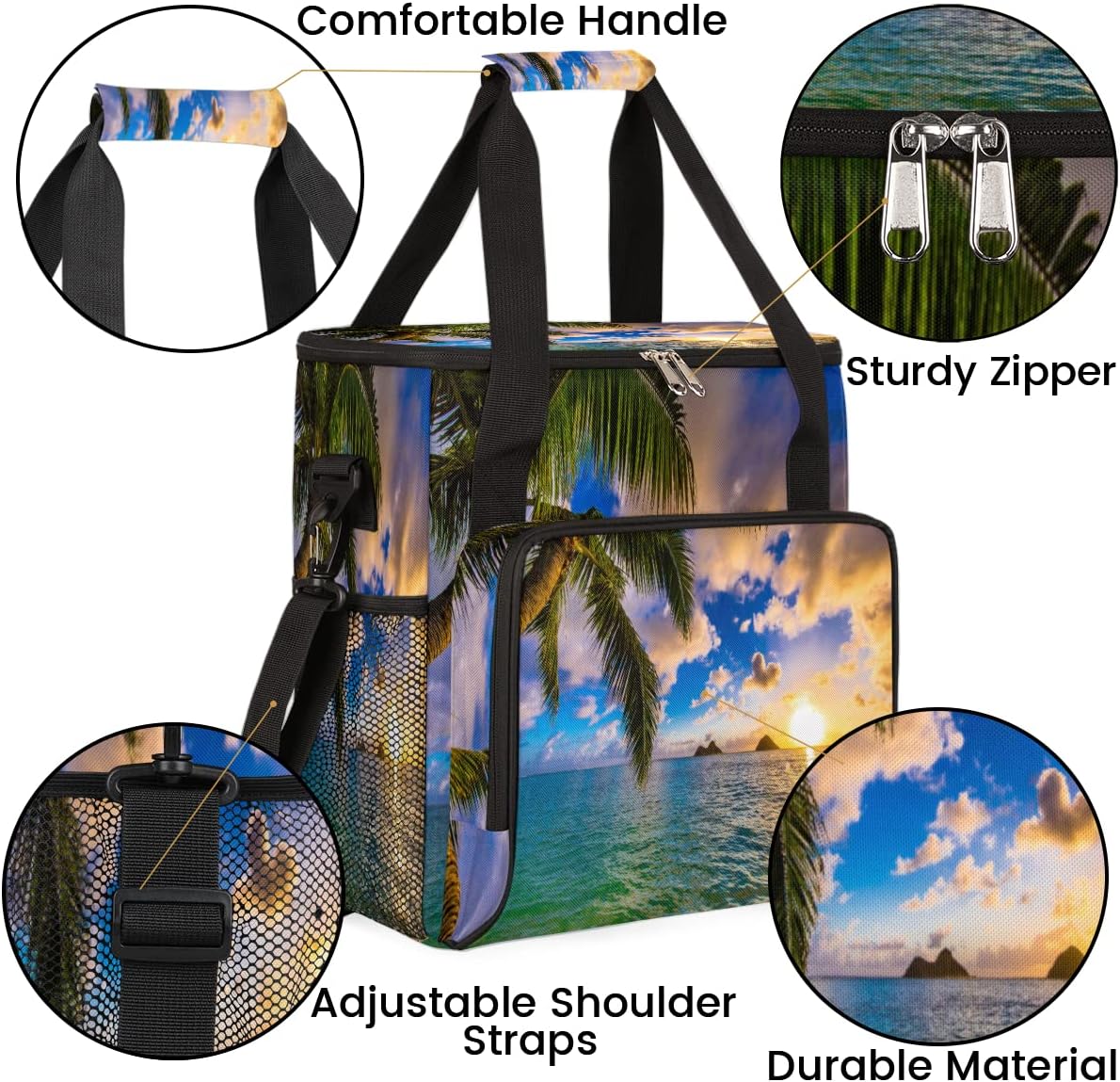 Beach Sunset Coffee Maker Carring Bag Palm Tree Travel Storage Tote Bag Compatible with Keurig K-Mini or K-Mini Plus Portable Single Serve Coffee Brewer Case with Pockets for K-cup Pods