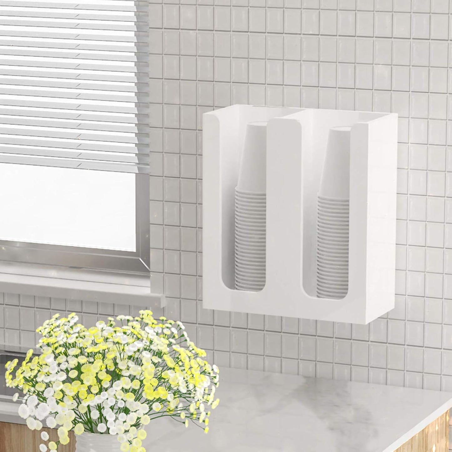 Richboom Acrylic Coffee Cup and Lid Storage Organizer Holder, 2 Compartments, White