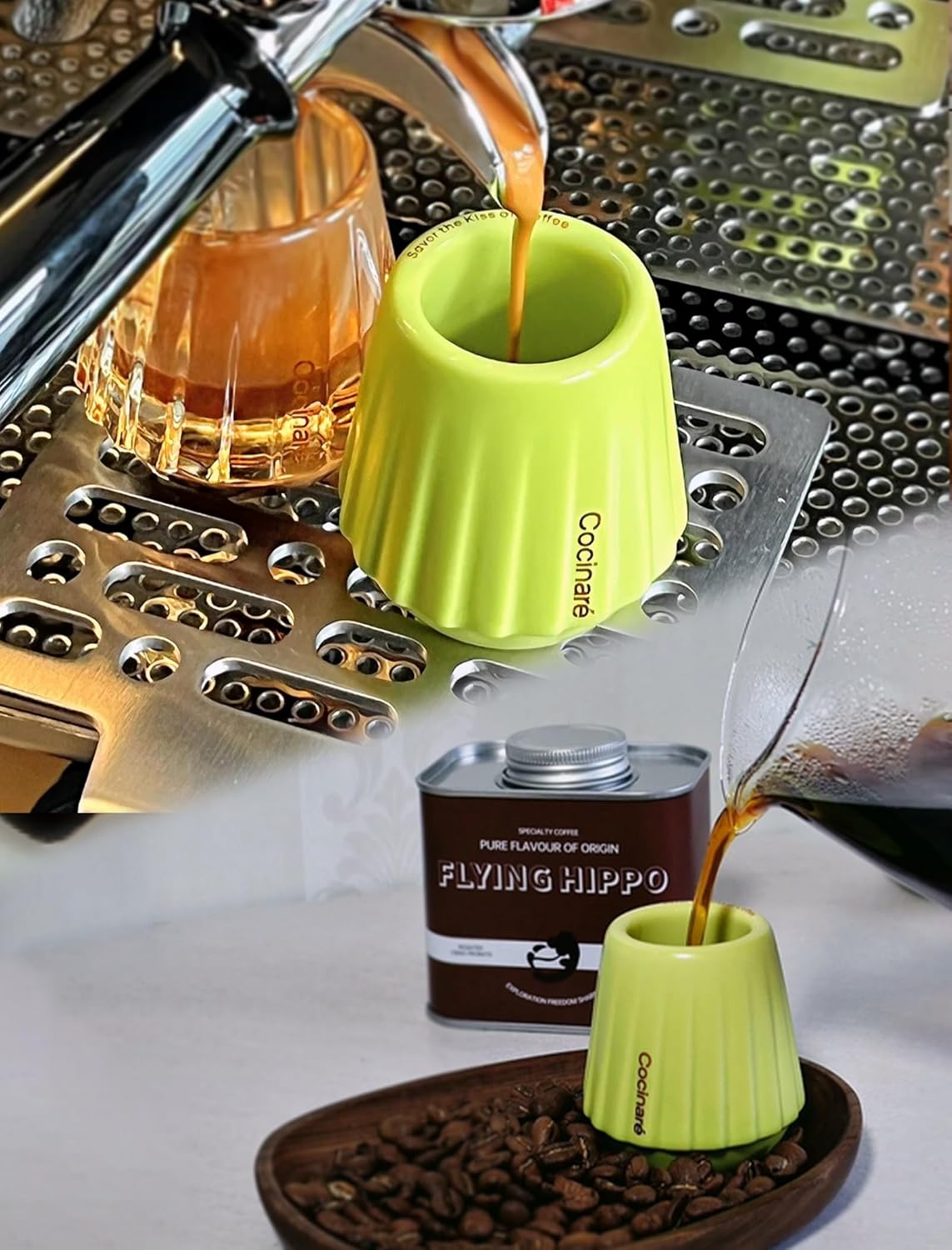 Cocinare KissCup Ceramic Espresso Cup – 2.2oz Demitasse Cup for Espresso, Pour-over coffee & Tea, Lime Green, Ceramic Collection