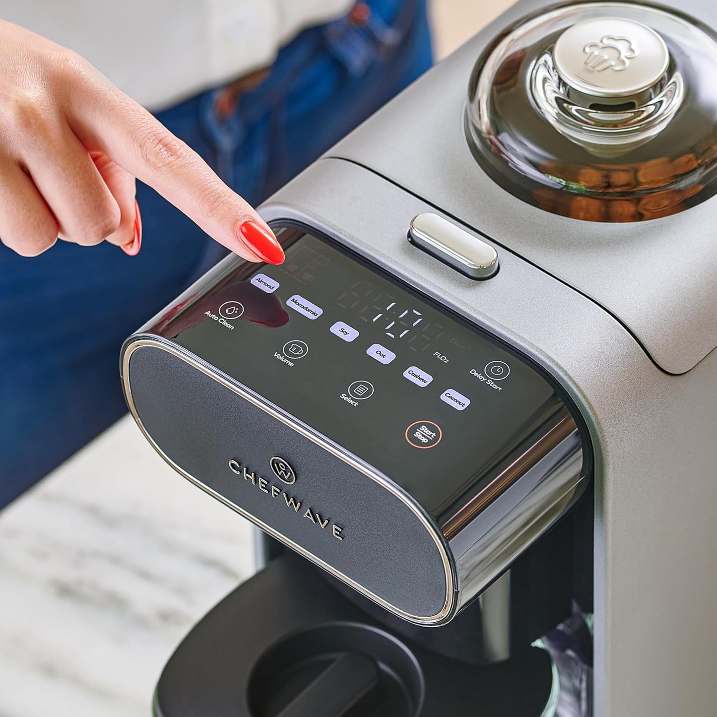 ChefWave Milkmade Non-Dairy Milk Maker – 6-in-1 Vegan Plant-Based Milk Machine with Auto Clean, Delay Start & Glass Pitcher – Almond, Oat, Soy, Cashew, Coconut, Macadamia Milk Maker & Nut Platter