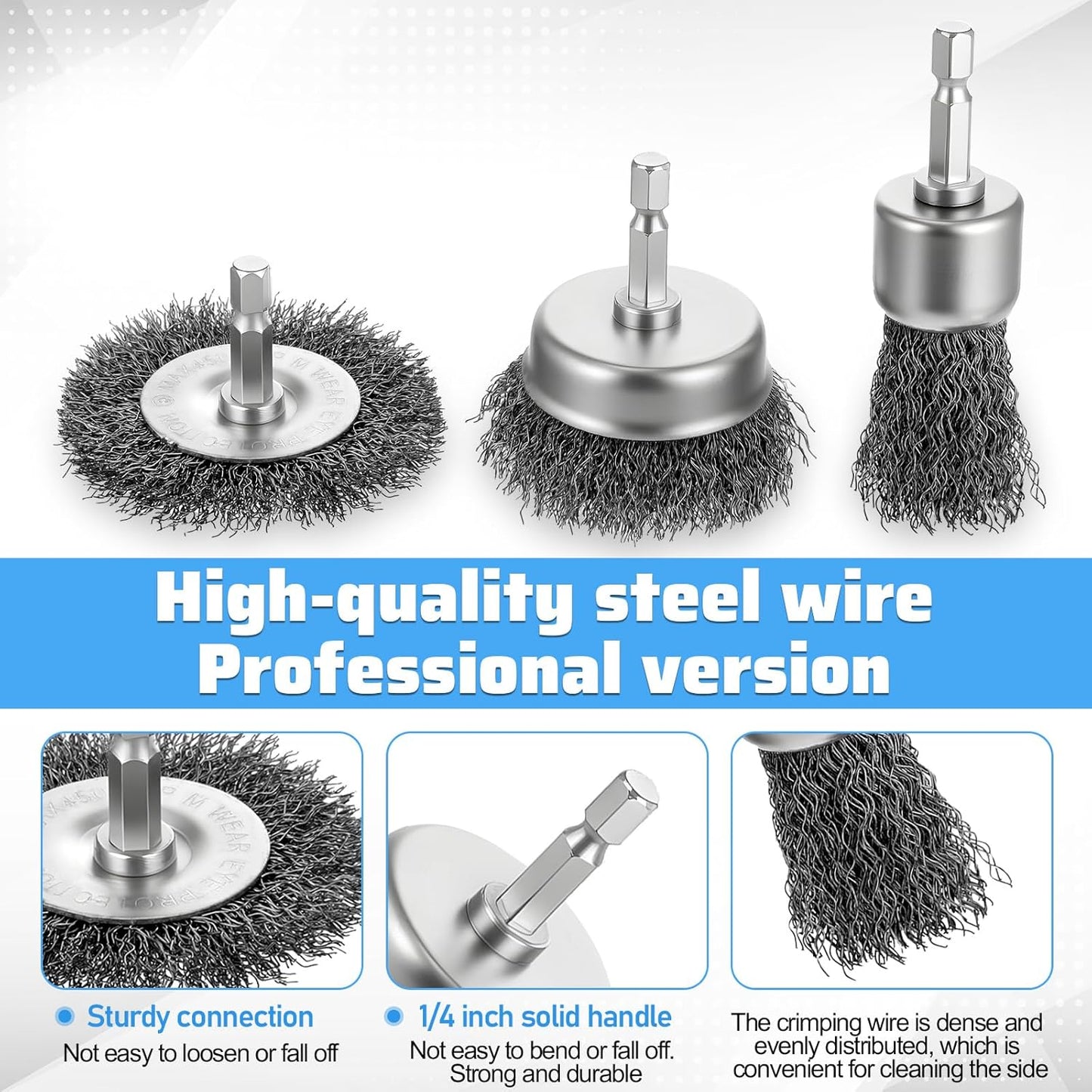 21 Packs Carbon Steel Wire Wheel Brush with 1/4-Inch Hex Shank Cup Pen Wheel Brush Set, Wire Brush for Drill for Rust Removal Scrub Surfaces Paint from Metal Wood