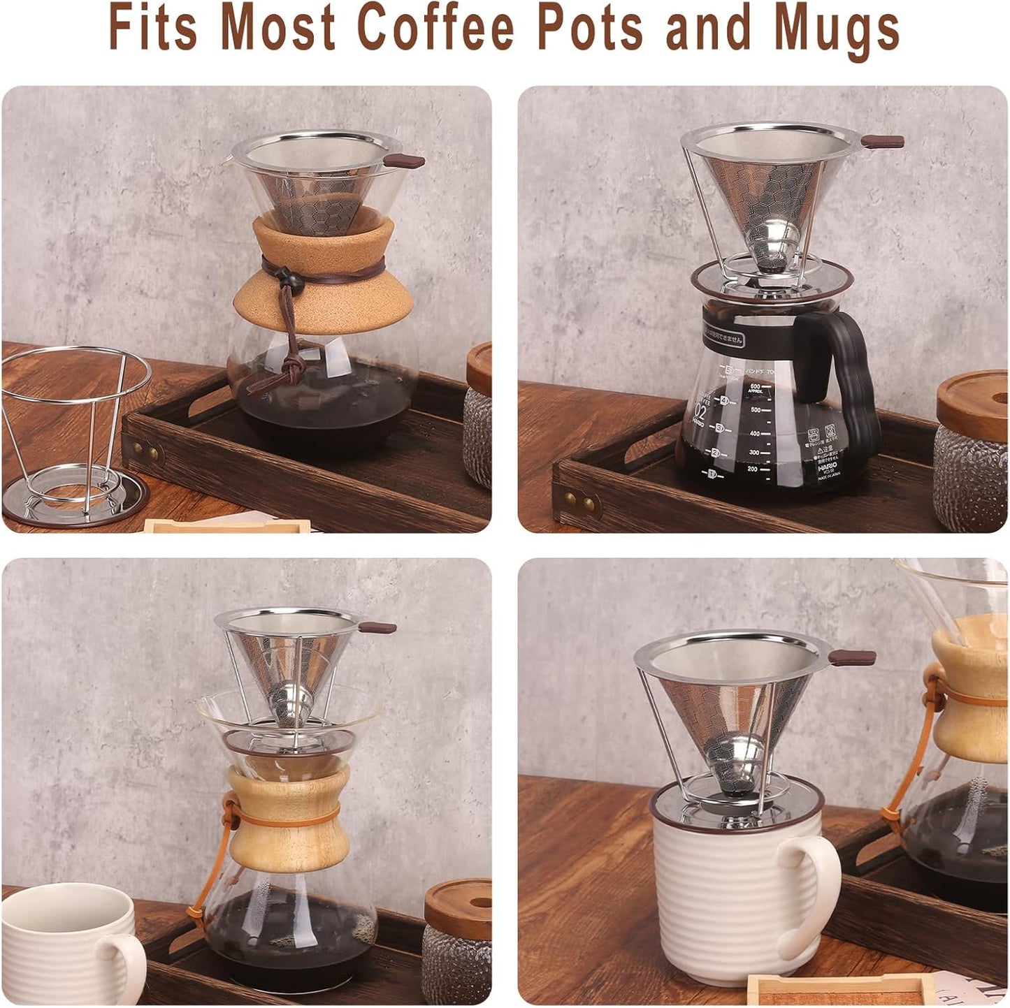 Pour Over Coffee Dripper, MISETTO Stainless Steel Filter,Easy to Clean Paperless pour over coffee maker,Reusable Filter,Cone Dripper with Removable Cup