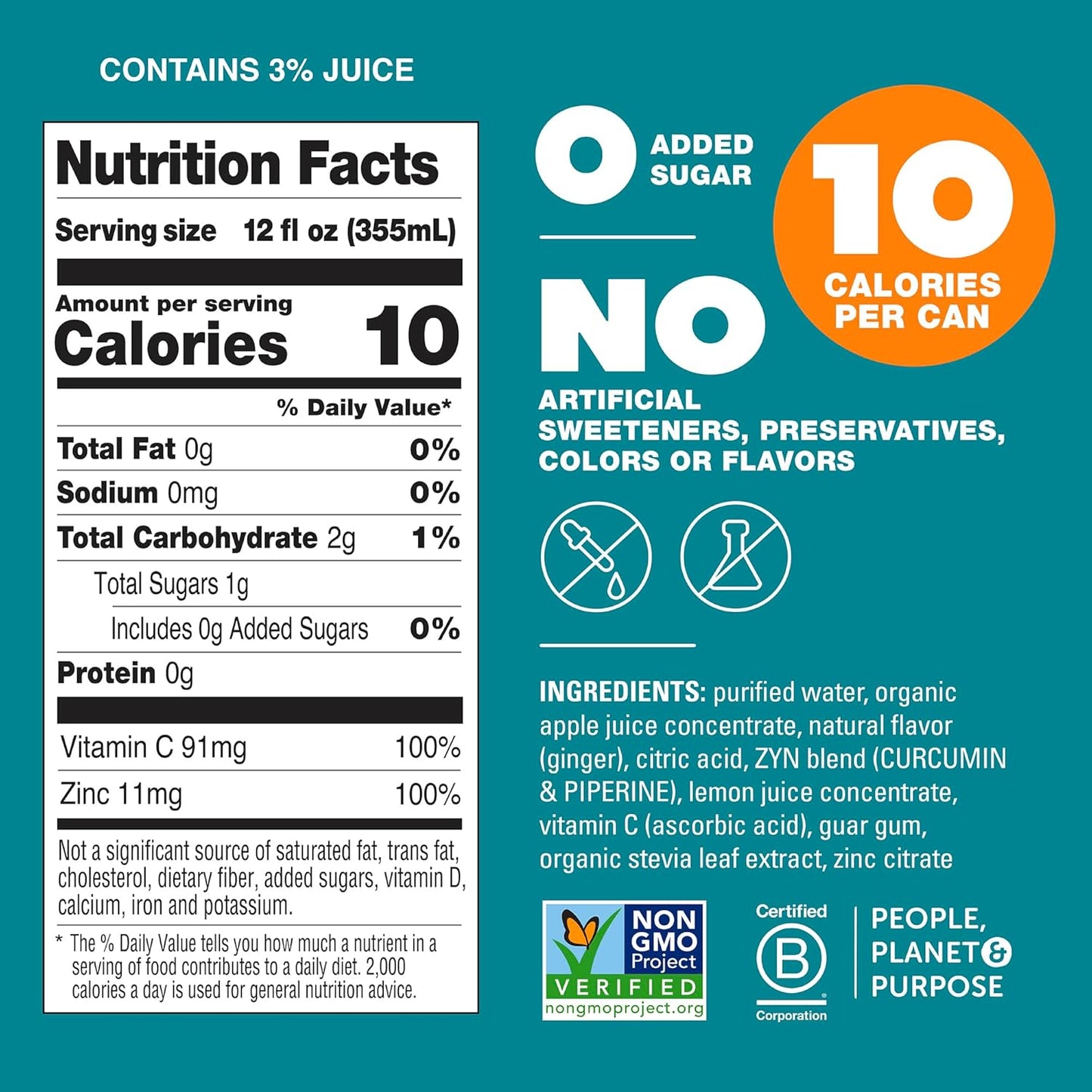 ZYN Turmeric Wellness Drink (24 Pack), Lemon Ginger Flavored Turmeric Curcumin Drink with Black Pepper, No Added Sugar, Low Carb & Low Calorie Drink, Clean Alternative