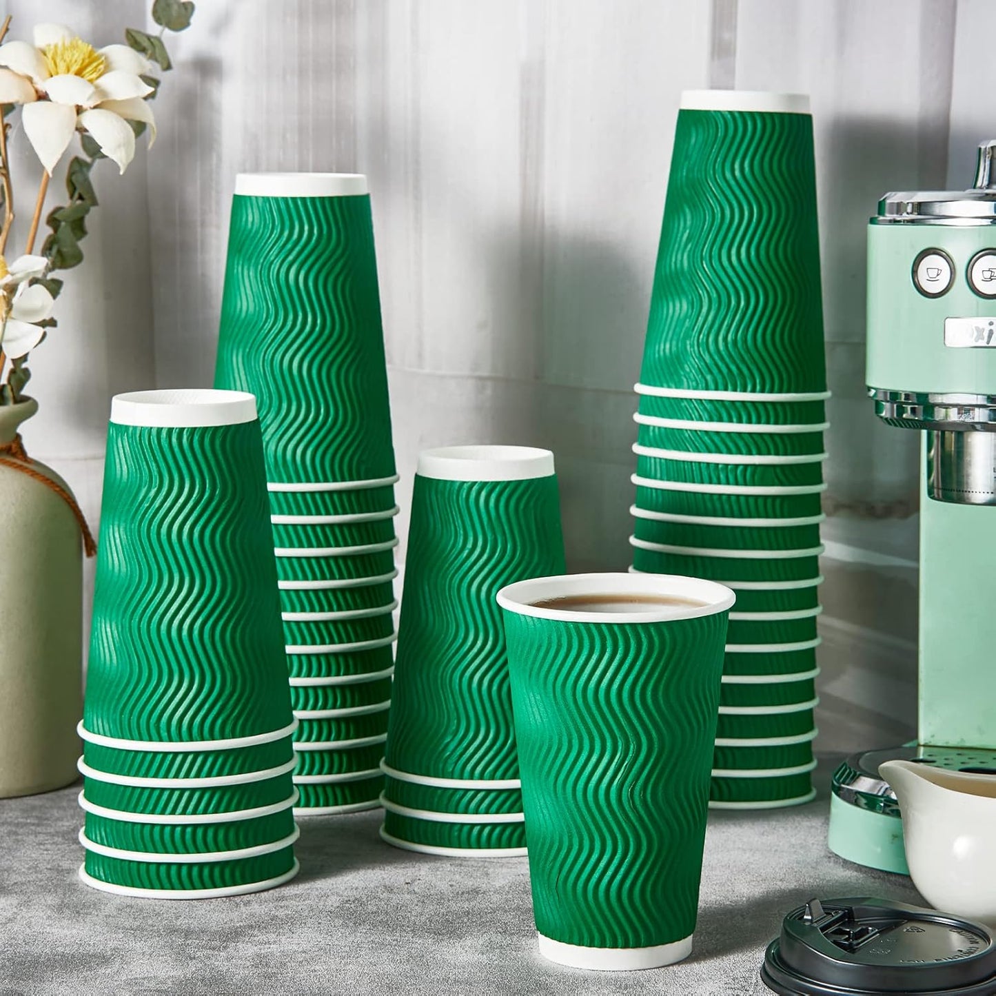 80 Count 16 OZ Coffee Cups with Lids, Insulated Ripple Wall Paper Hot Coffee Paper Cups for Hot Drinks