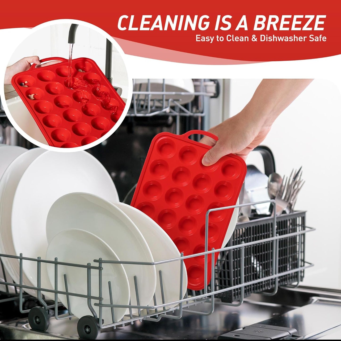 24 Cups Silicone Muffin Pan with Metal Reinforced Frame Mini Size Cupcake Pan Tray Egg Bites Silicone Circle Cookie Molds Muffin Tin Tart Pans Baking Sheet Set for Breakfast Sandwiches Round