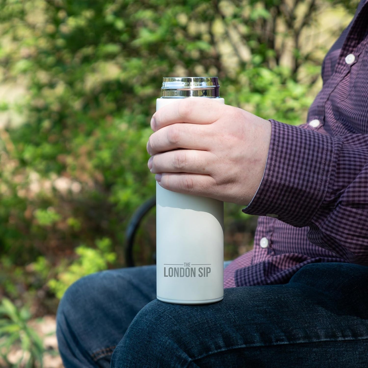 London Sip 16.9 oz Multi-Purpose Tea Infuser Mug – Fruit Infuser Water Bottle for Hot and Cold – Double Wall Stainless Steel Insulated, Pearl White