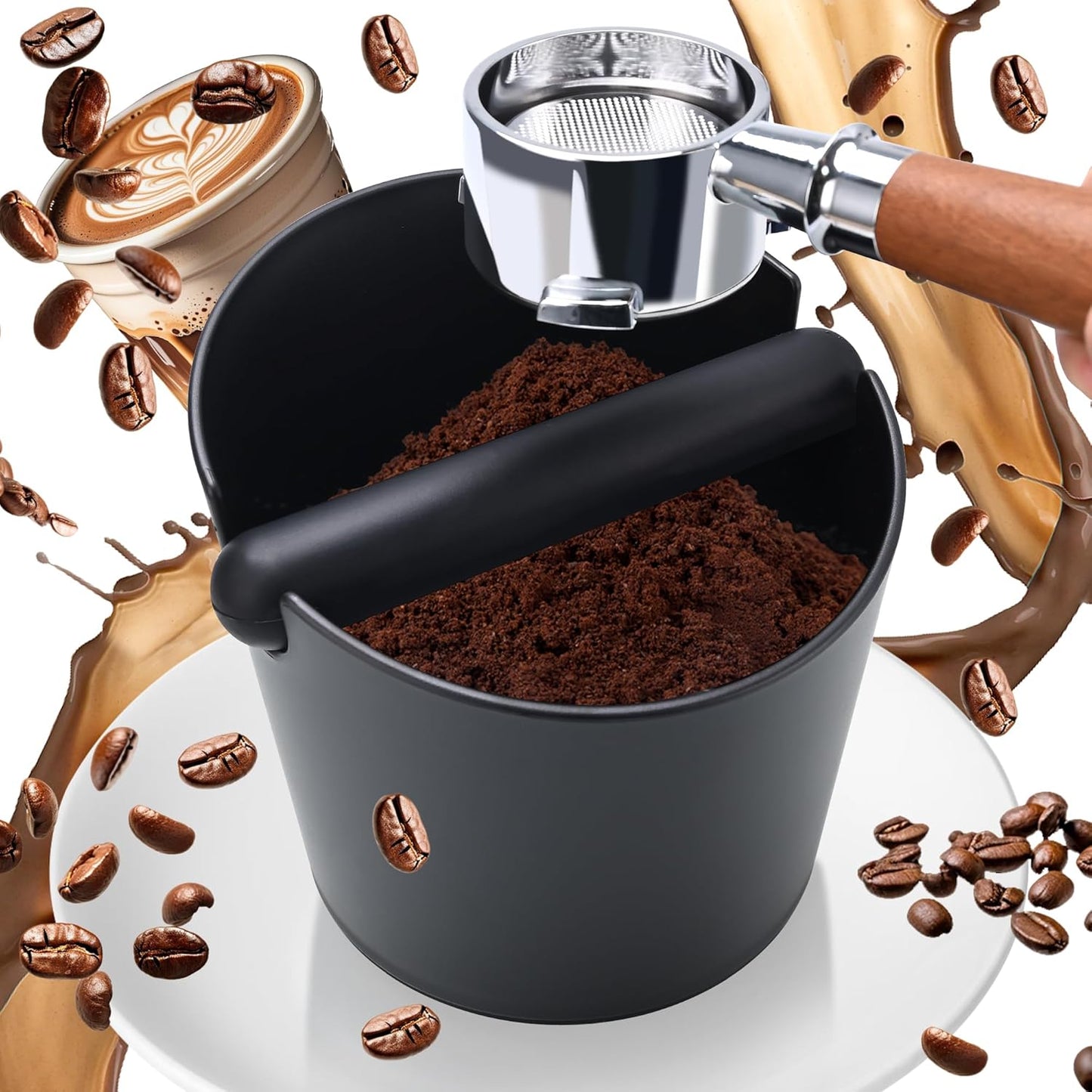 6.3-Inch Large Espresso Knock Box - Shock-Absorbent Design with Removable Knock Bar & Non-Slip Base - Durable Coffee Machine Accessories for Home, Office, Café Use