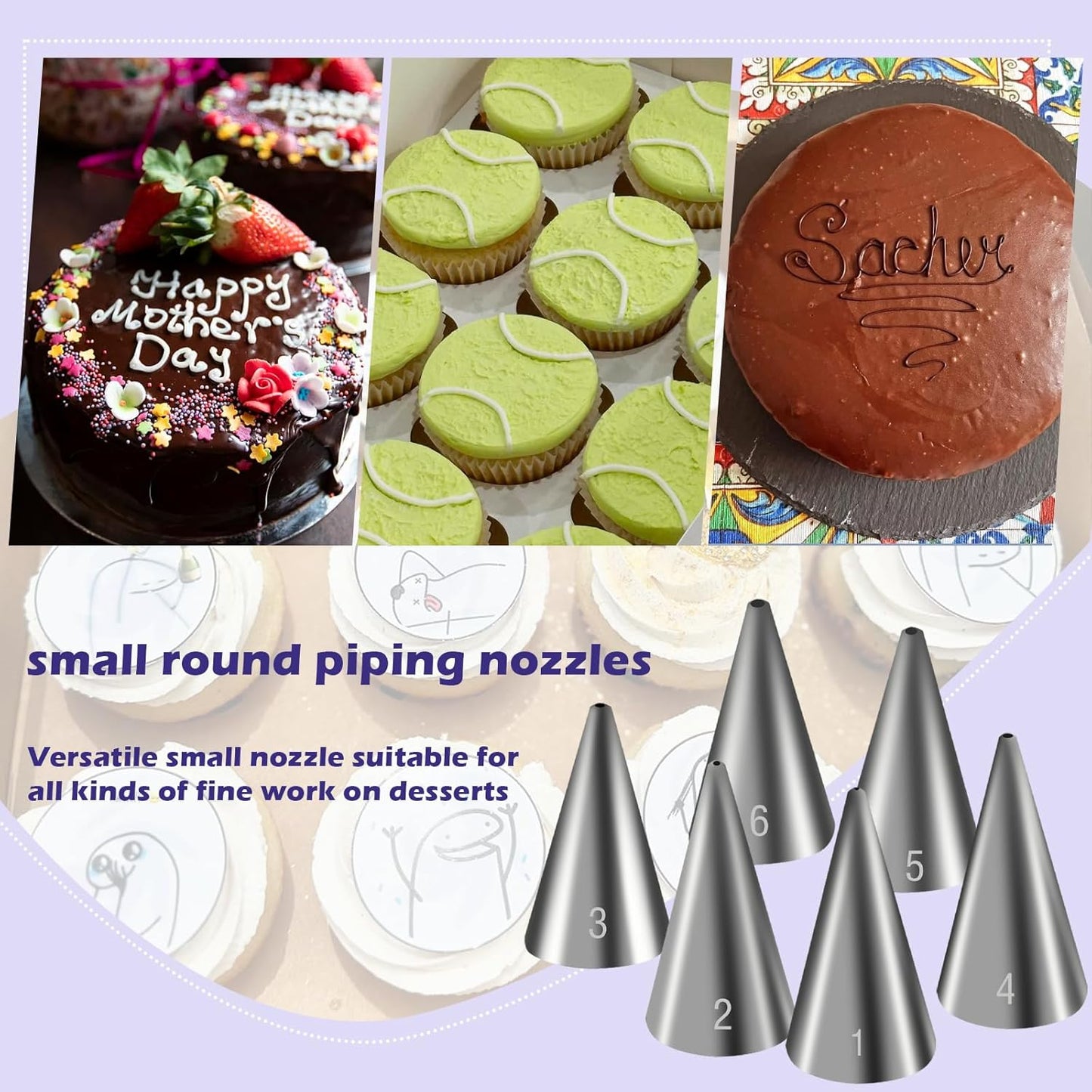 Hendiy 6 Pcs Round Piping Tips Set, Stainless Steel Icing Tips Cupcake Frosting Nozzles Small Decorating Piping Tip, Cake Writing Icing Decorating Tool for Cookies Cupcake