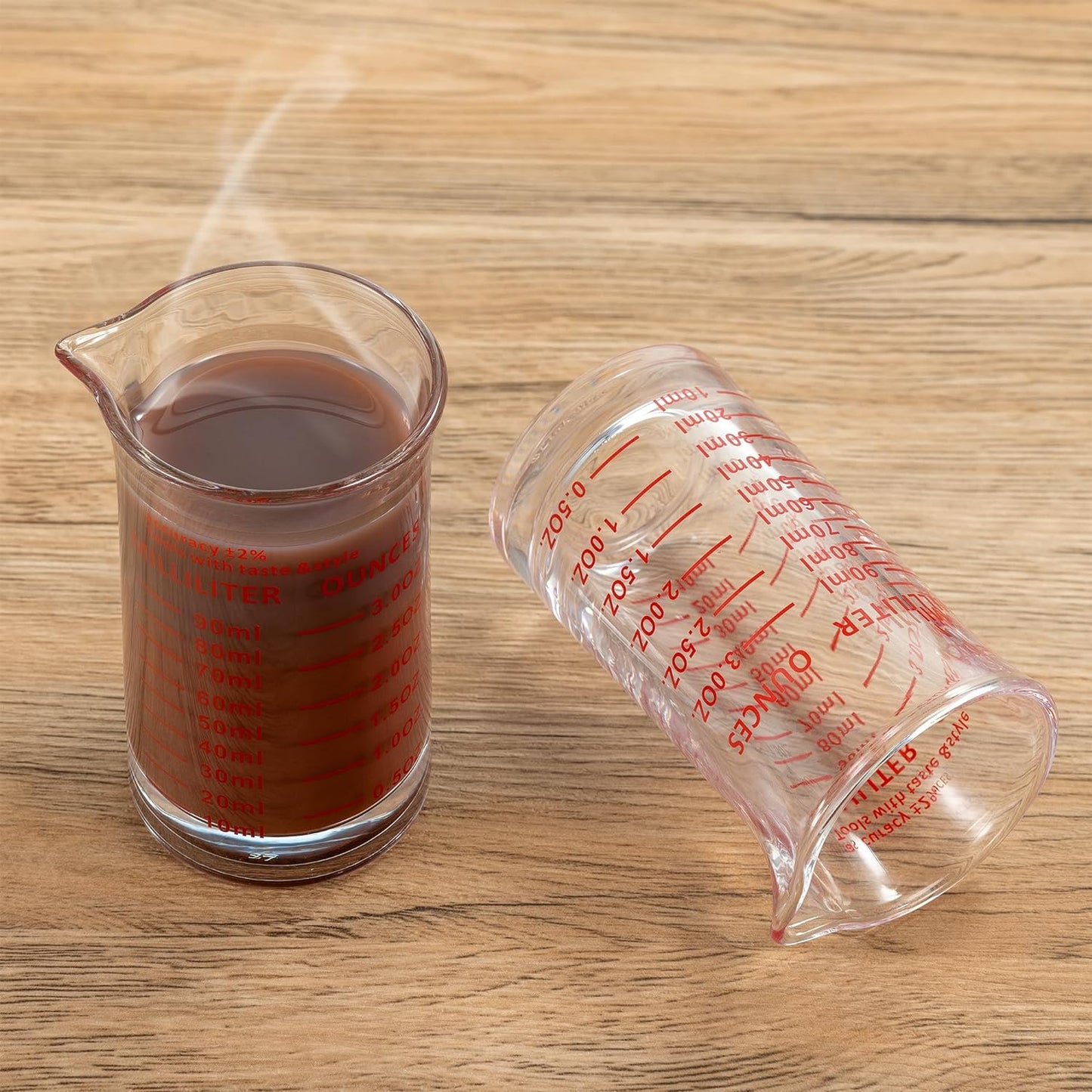 Ackers 3oz/90ml Glass Measuring Cup – Shot Glass with Double Scale-Ounce,Ml Markings for Kitchen & Bar(Red Line)