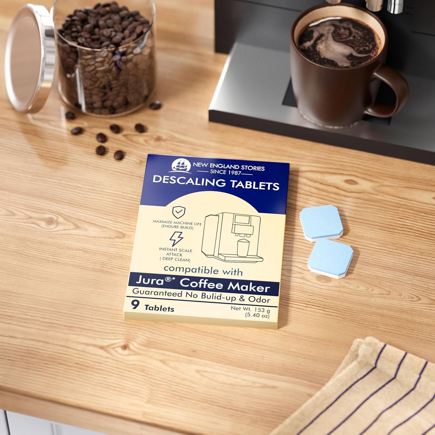 Jura Compatible Descaling Tablets (9-Pack) - Powerful Limescale & Calcium Remover for Coffee Machines | Prevents Clogs, Protects Internal Parts & Boosts Brewing Performance | Restores Original Taste