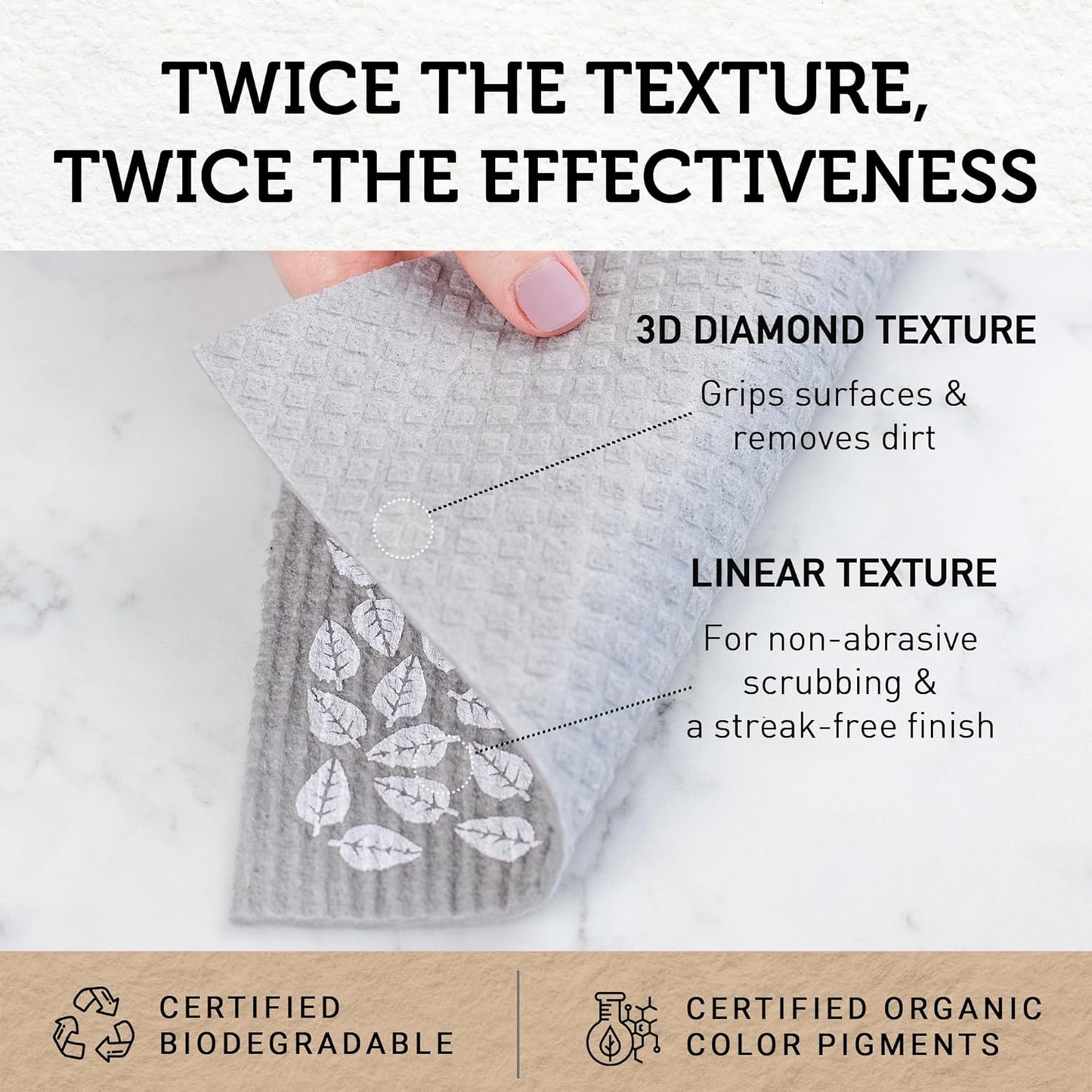 Nordhus Design Large Swedish Dishcloths, 5 Grey Cloths, Made in Sweden - 9.5 x 8 inch Reusable, Washable Cellulose Cotton Kitchen Cloths - Replace Paper Towels, Wipes, Sponges, Dish Rags