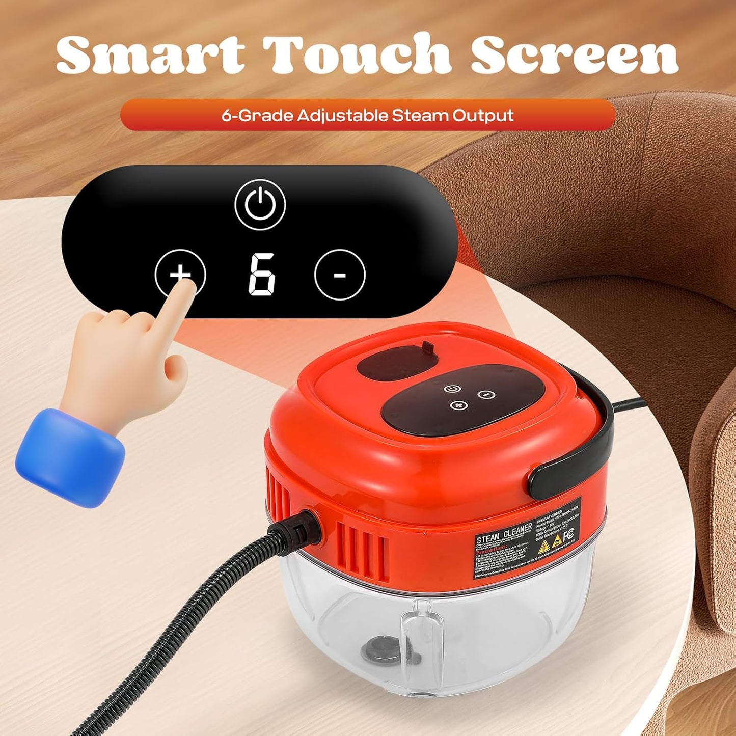 Moongiantgo Handheld Steam Cleaner 2500W High Pressure 1.5L Steamer for Cleaning, Portable Steam Cleaner for Home Kitchen Bathroom, Steam Cleaner for Car Detailing Grout Tile (Red)