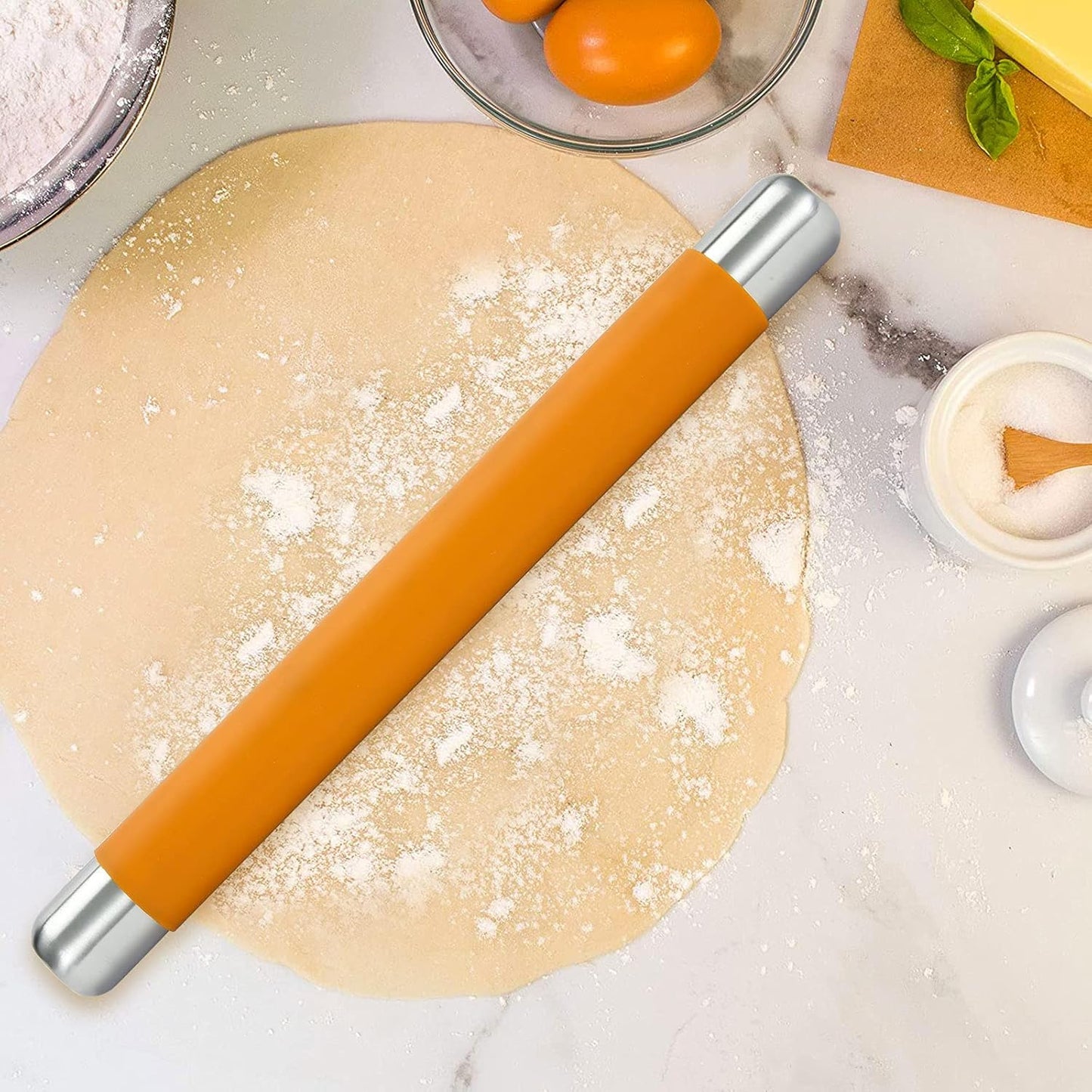 Rolling Pin Dough Roller for Baking with Thickened Non Stick Silicone Metal Handle Rolling Pin Stainless steel Fondant Roller Pin Cookie Pastry Kitchen Accessories 13.8 X 1.5 Inches