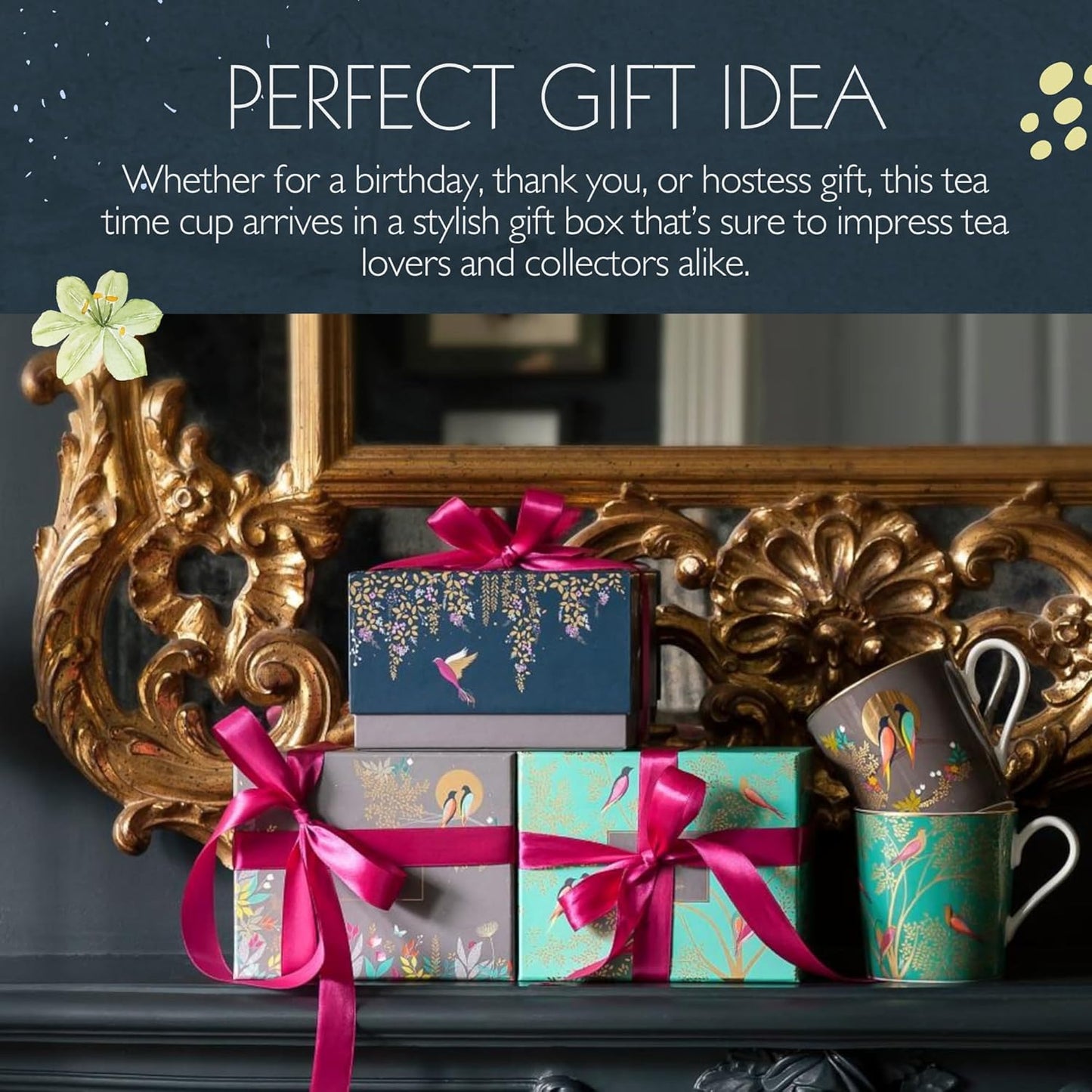 Portmeirion Sara Miller Chelsea 12oz Tea Cup, Pink - Fine China Coffee Mug with Hummingbirds Motif - Elegant Tea Party Cup for Afternoon Tea Moments - Great Gift for Her/Mother