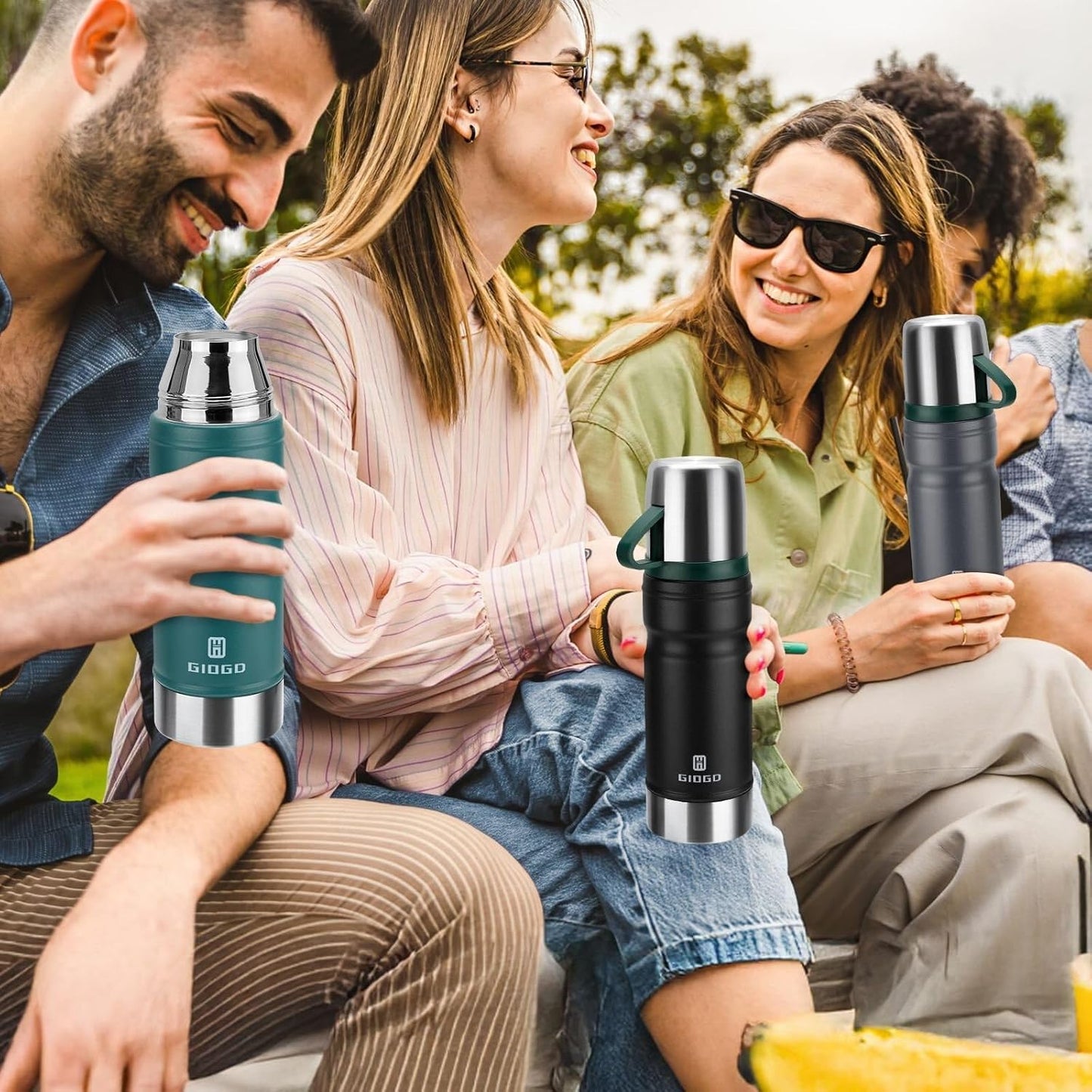 Vacuum Insulated Water Bottle Thermo Water Flask with Cup 680ml/23oz Stainless Steel Thermal Water Bottles Thermo for Hot and Cold Drinks Coffee Water(Green,Set)