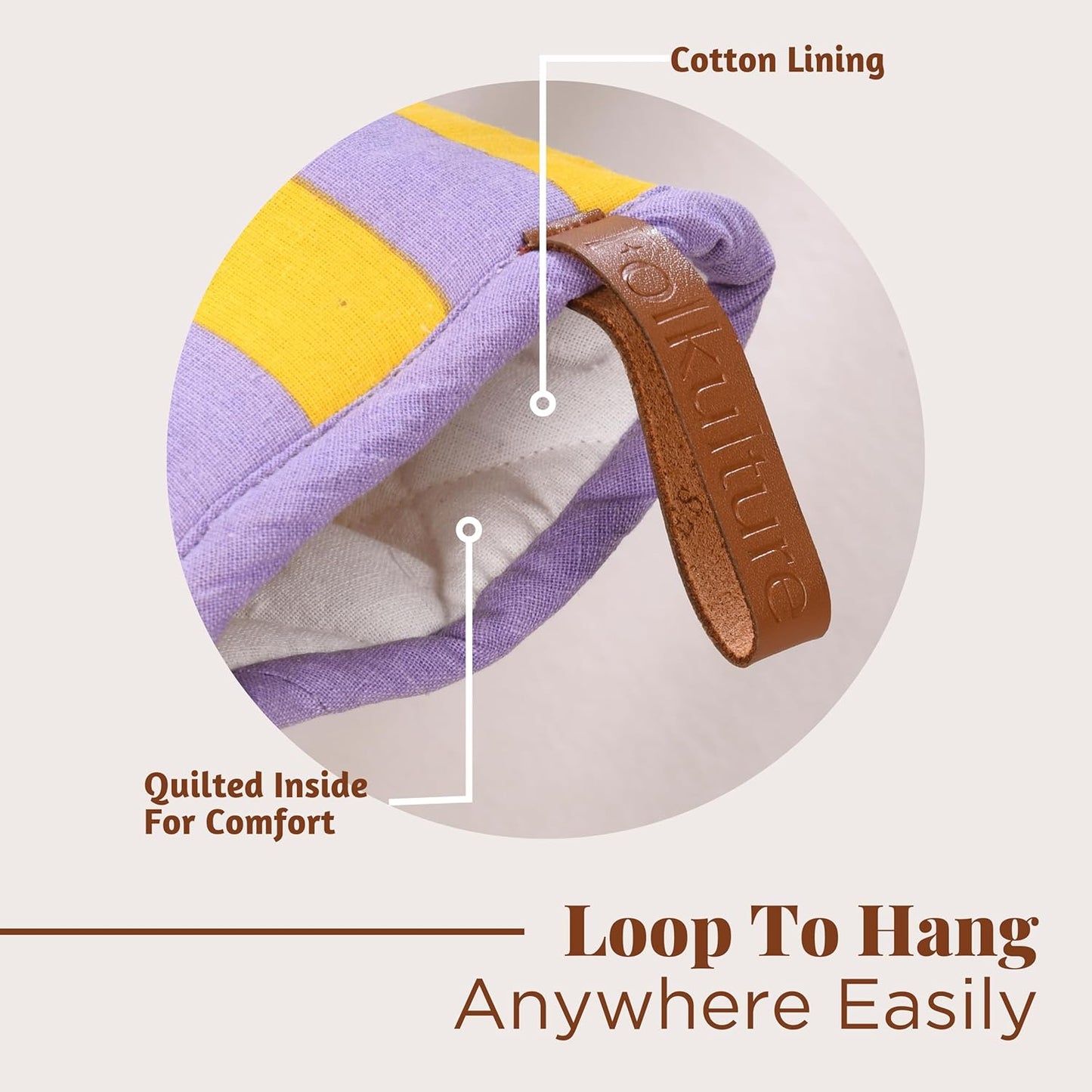 Folkulture Mini Oven Mitts Heat Resistant | (5.75x9) Set of 2 Purple Short Oven Mitts with Hanging Loop | 100% Cotton Oven Gloves or Kitchen Mittens | Small Oven Mitt Set or Yellow Silicone Oven Mit