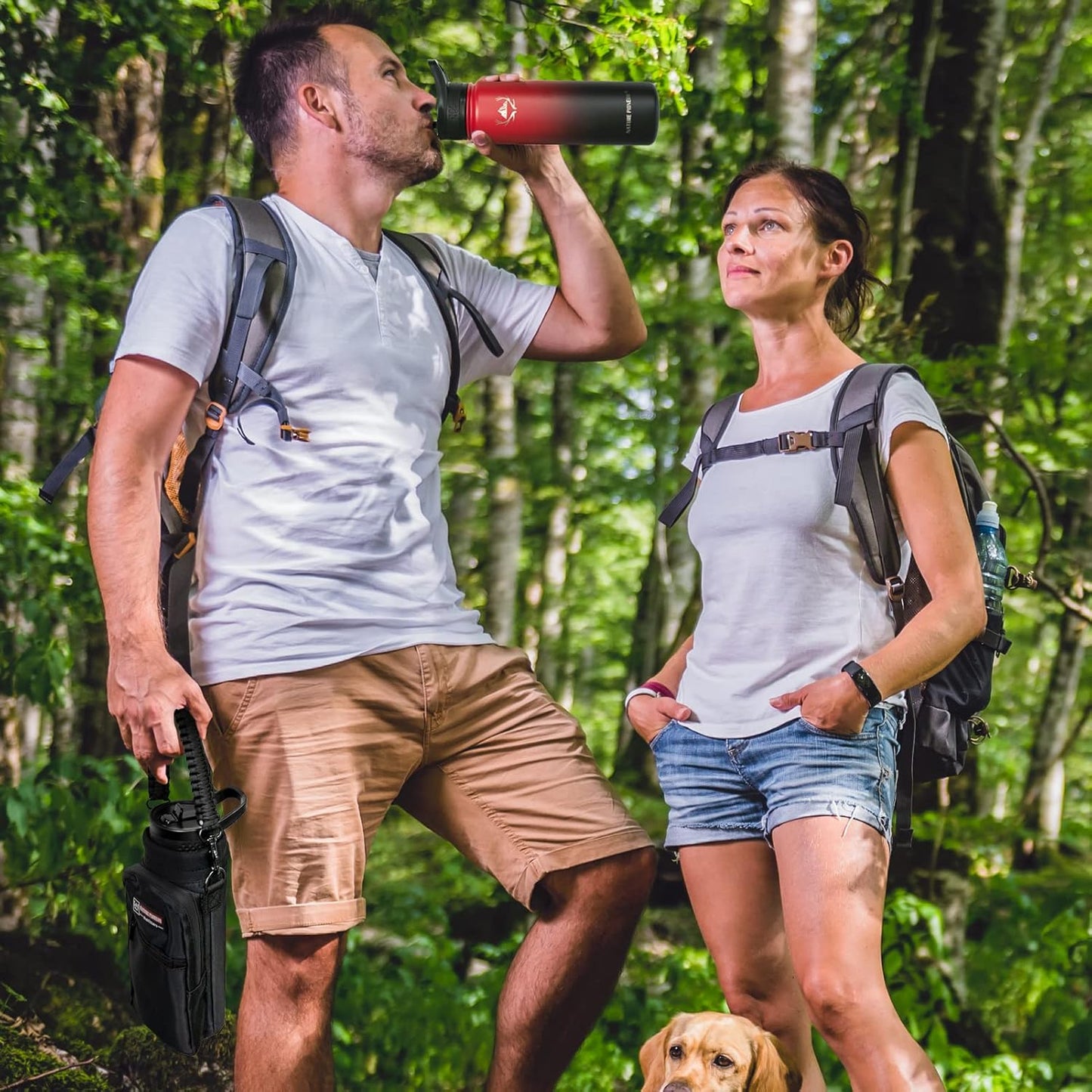 NATURE PIONEOR Insulated Water Bottles with Straw - 24oz Stainless Steel Vacuum Bottle with Holder/Carrier/Sleeve - Reusable 18/8 Food Grade 24 oz Water Jug