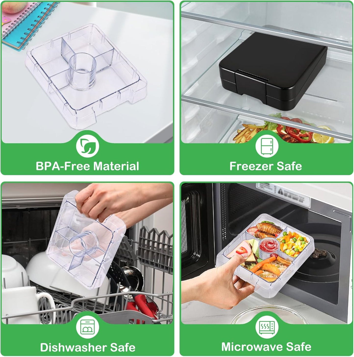 Bento Lunch Box Set With 10oz Soup Thermo, Leak-proof Lunch Containers with 4 Compartment, Kids Hot Thermo Food Jar/Insulation Lunch Bag, Food Containers for School (Black)