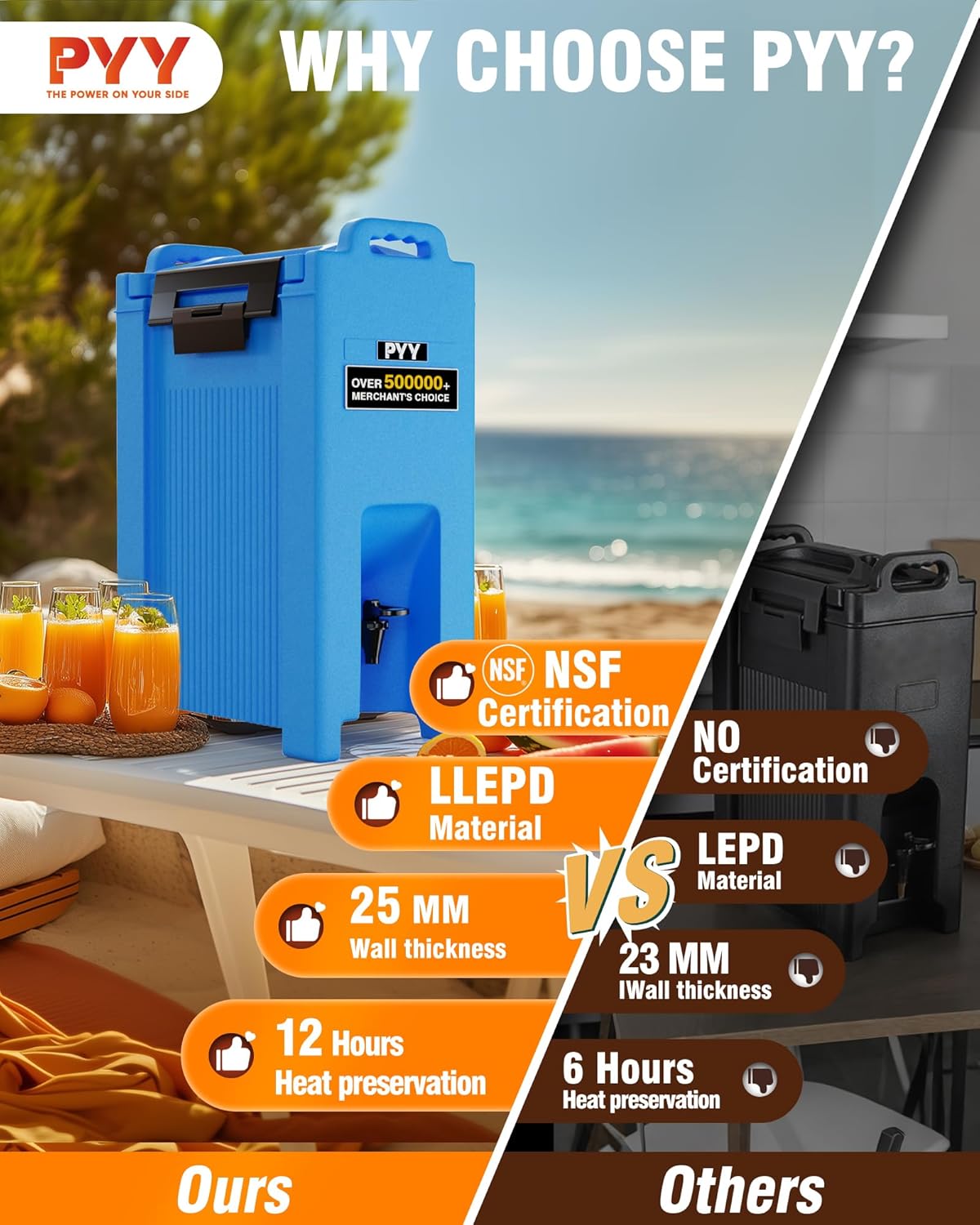 PYY Insulated Beverage Dispenser 5 Gallon, Hot and Cold Drink Water Coffee Carrier with Spigot Handle and Stand, Commercial Thermal Container for Chocolate Cocoa Iced Juice Tea Milk Restaurant Party