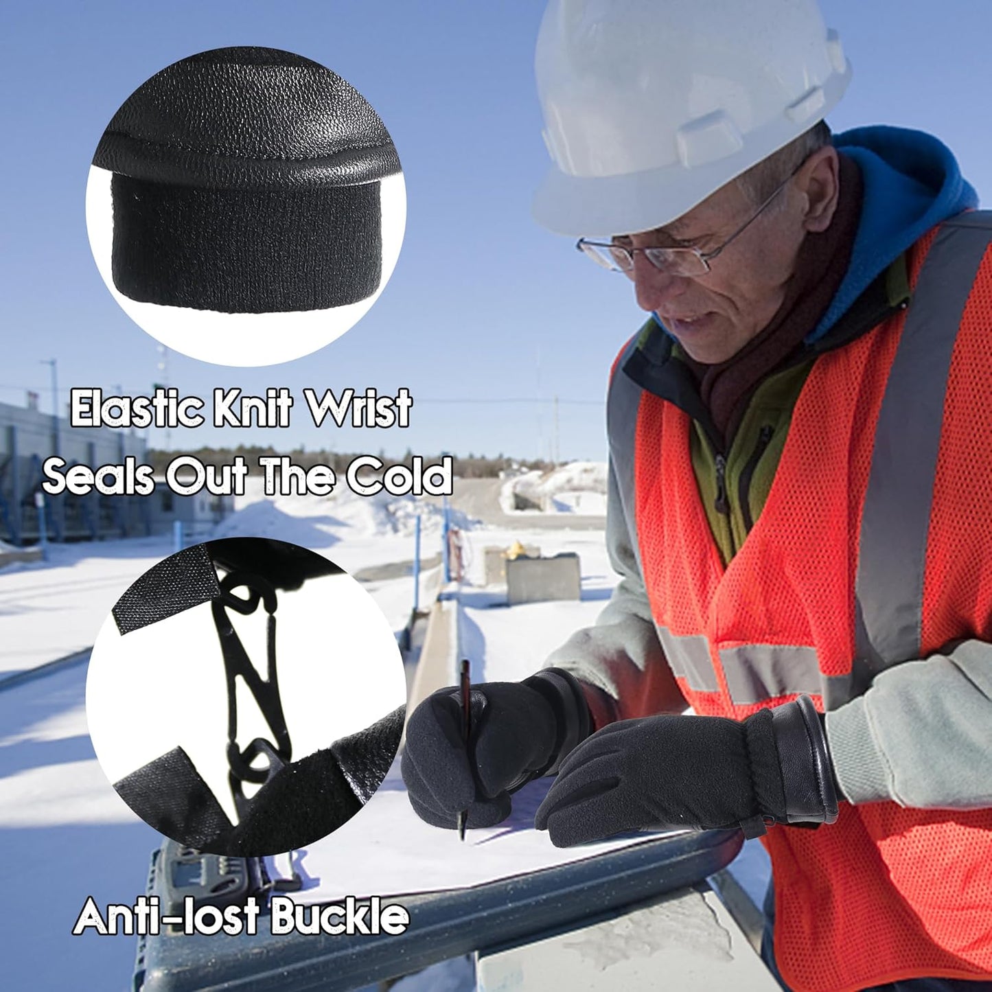 HANDLANDY Winter Gloves for Men Women, Thermal Gloves for Cold Weather Driving Cycling Ski Outdoor, Insulated Leather Work Gloves (XL, Black)