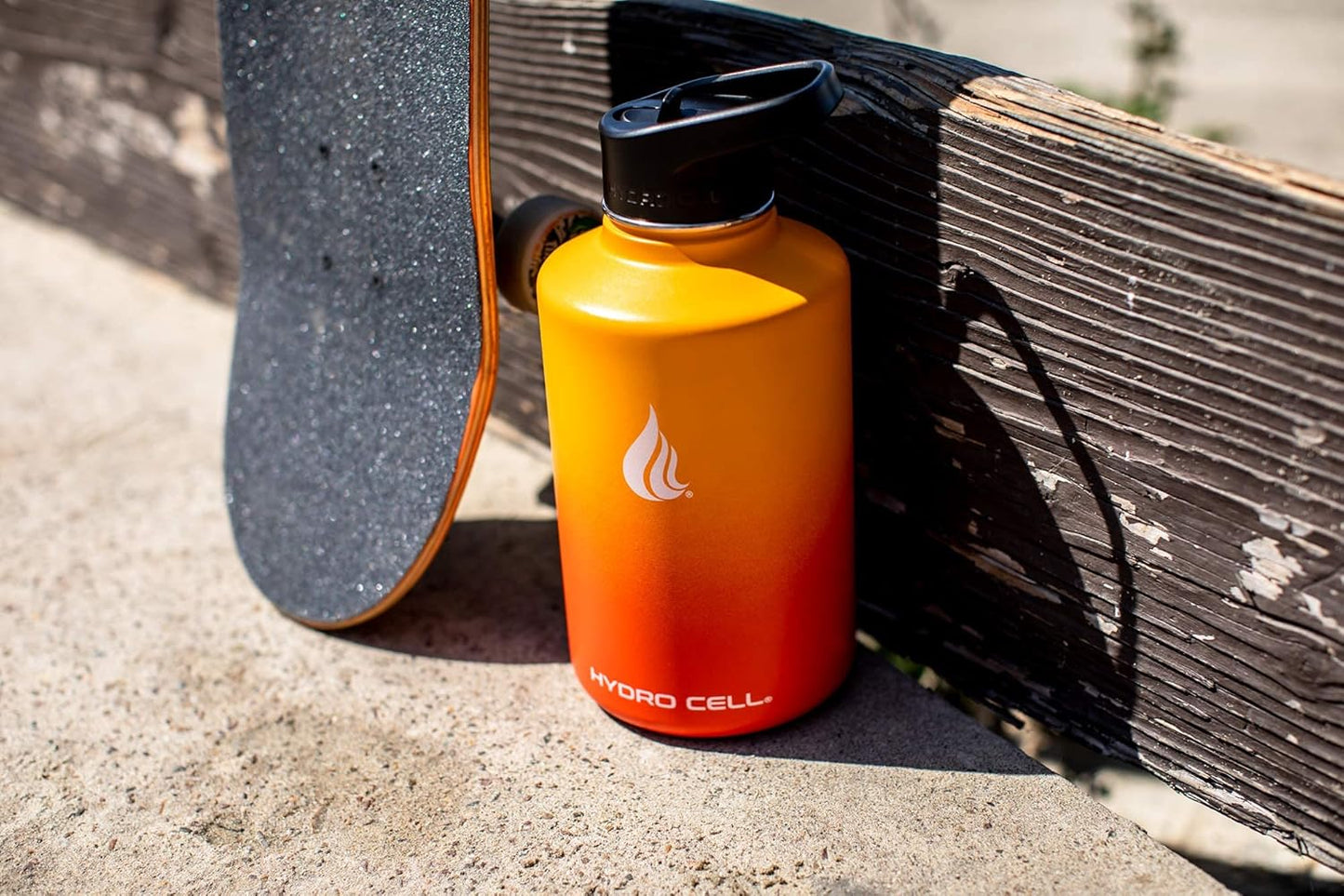 HYDRO CELL Stainless Steel Insulated Water Bottle with Straw - For Cold & Hot Drinks - Metal Vacuum Flask with Screw Cap and Modern Leakproof Sport Thermos for Adults (Red/Orange 64oz)