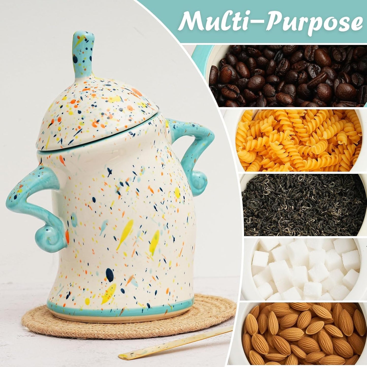 Canister With Attitude,Large Capacity Cute Sassy Storage Canister,Interesting food jars, stylish airtight large ceramic lids, coffee, tea, sugar and spice storage jars with spoons (Black and white)