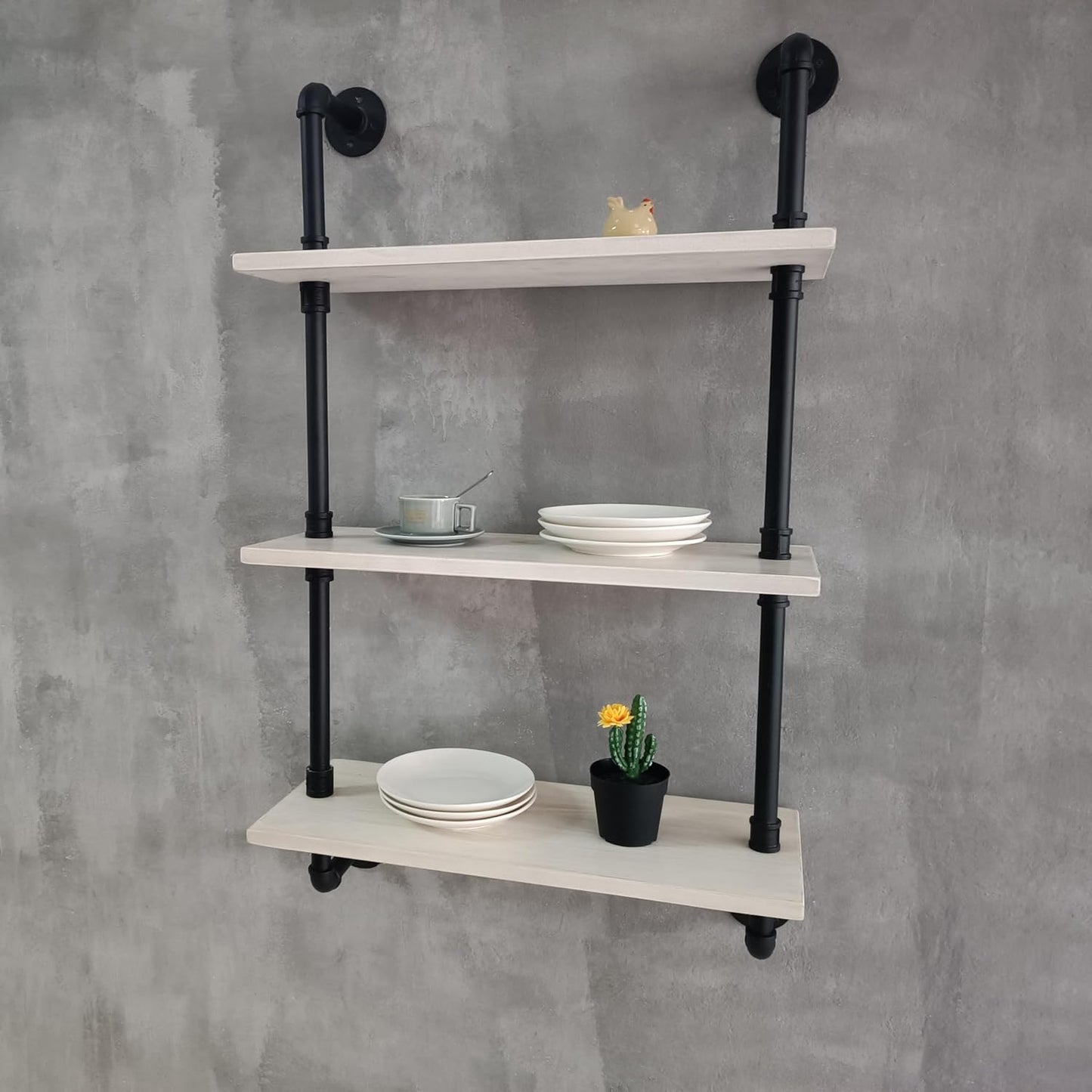 White Floating Shelves 24 inch Pipe Wall Shelves Bathroom Shelves Over Toilet with Wood Planks Industrial Pipe Floating Shelves Farmhouse Bathroom Pipe Shelves Wall Mounted