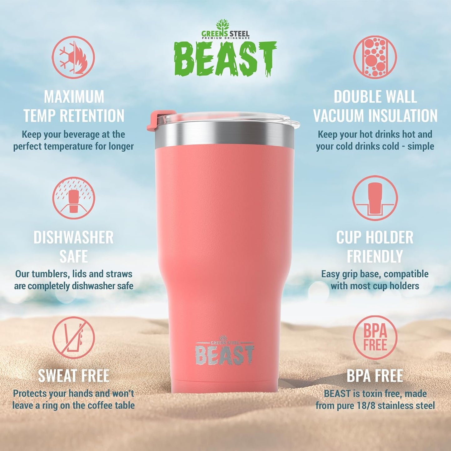 Beast 20 oz Tumbler Stainless Steel Vacuum Insulated Coffee Ice Cup Double Wall Travel Flask (Blossom Pink)