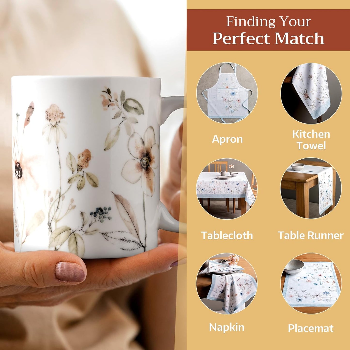 Maison d' Hermine Coffee Mug with Handles Fine Bone China Mugs Pack of One Tea Cups for Hot Beverages Cappuccino Latte Home Office Perfect for Gift (Ice Florals - Romantic Morning, 12 Ounce)