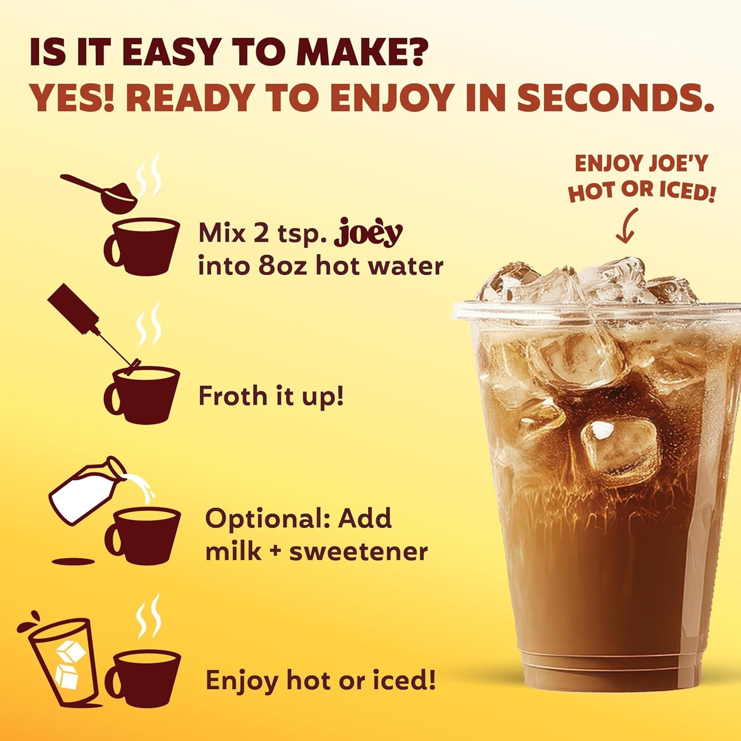 Joe'y Mushroom Coffee Alternative with Cacao and Dandelion Root, Chicory Coffee Substitute with Adaptogenic Superfoods, Vegan Gluten-Free Drink for Focus and Clean Energy without Jitters, 60 Servings