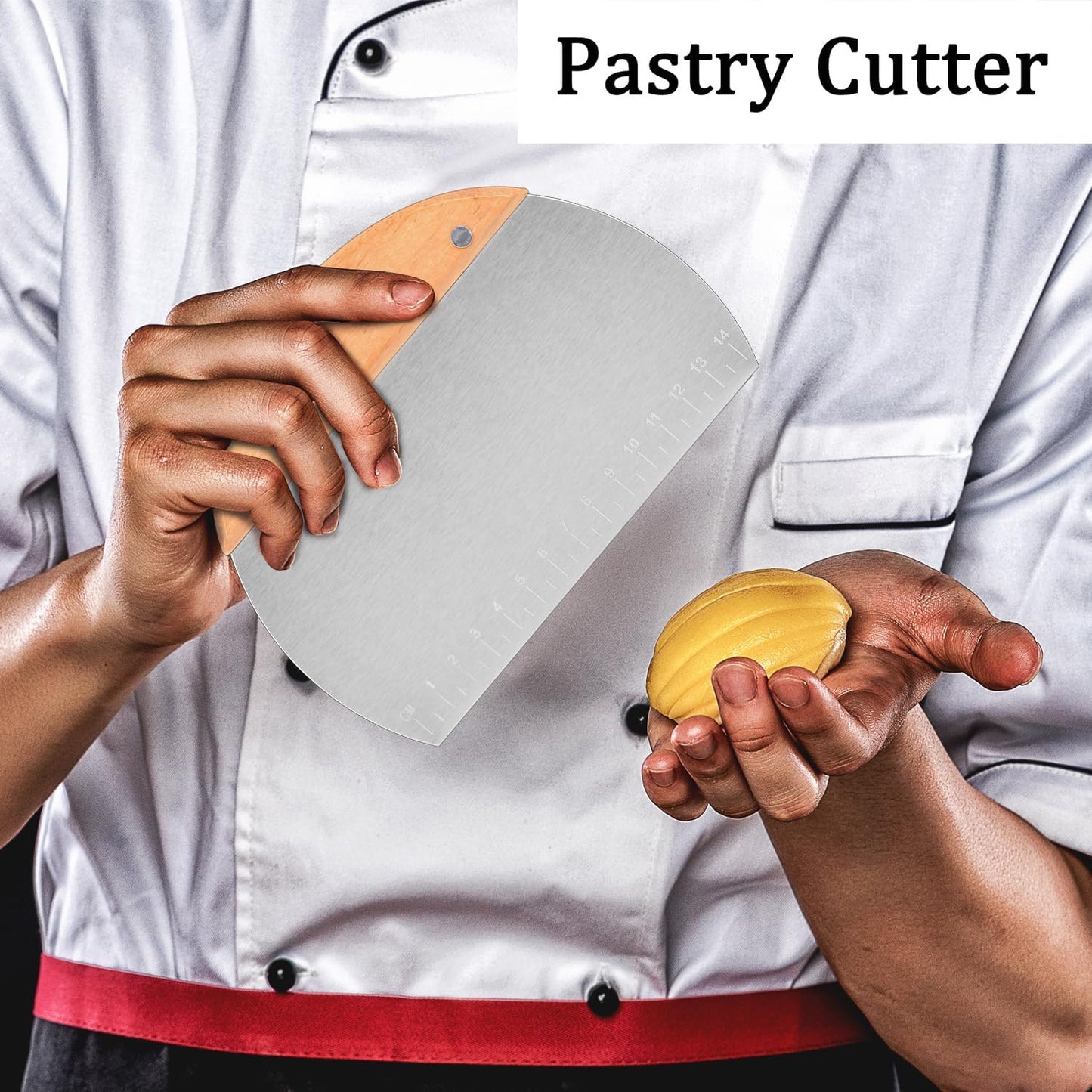 Kichwit 2 Pack 304 Stainless Steel Grill Scrapers with Wood Handle, Dough Scraper, Cake & Pizza Cutter, Multi-Purpose Scraper Tool for Kitchen