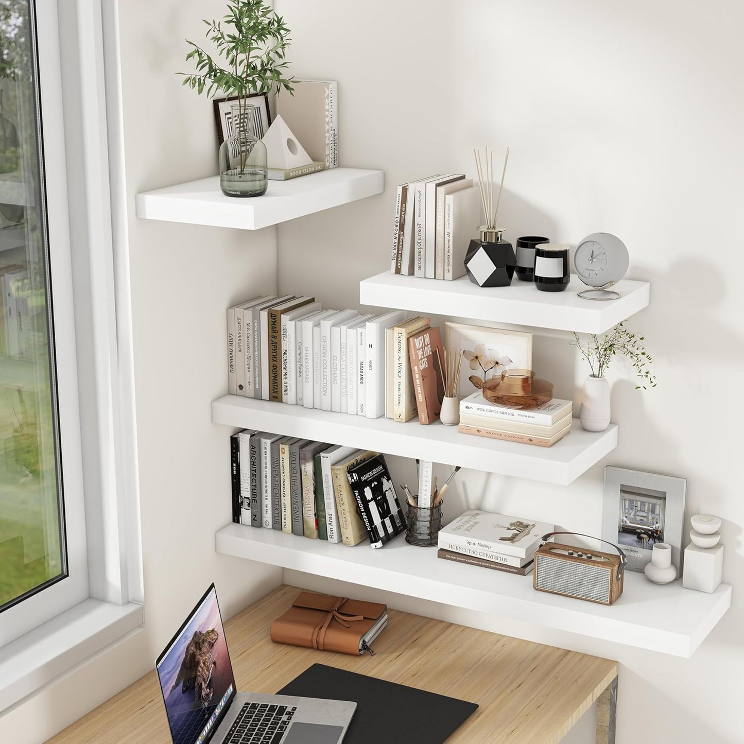 Fun Memories White Floating Shelves 48 InchLong, 9 Inch Deep Floating Shelves, Solid Wood Shelves for Home Decor, Deep Storage & Display Shelves for Living Room, Bathroom, Kitchen, Set of 1