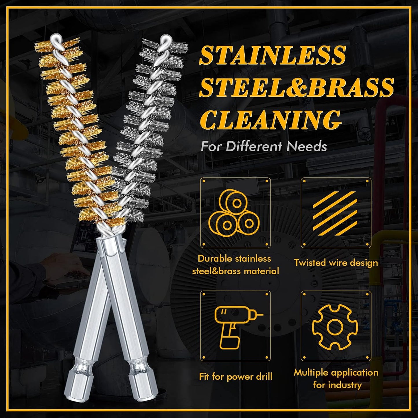 12 Pieces Bore Brush for Drill Wire Bore Brush Set Wire Cleaning Set Stainless Steel Cleaning for Power Drill Impact Driver (Stainless Steel,Brass)