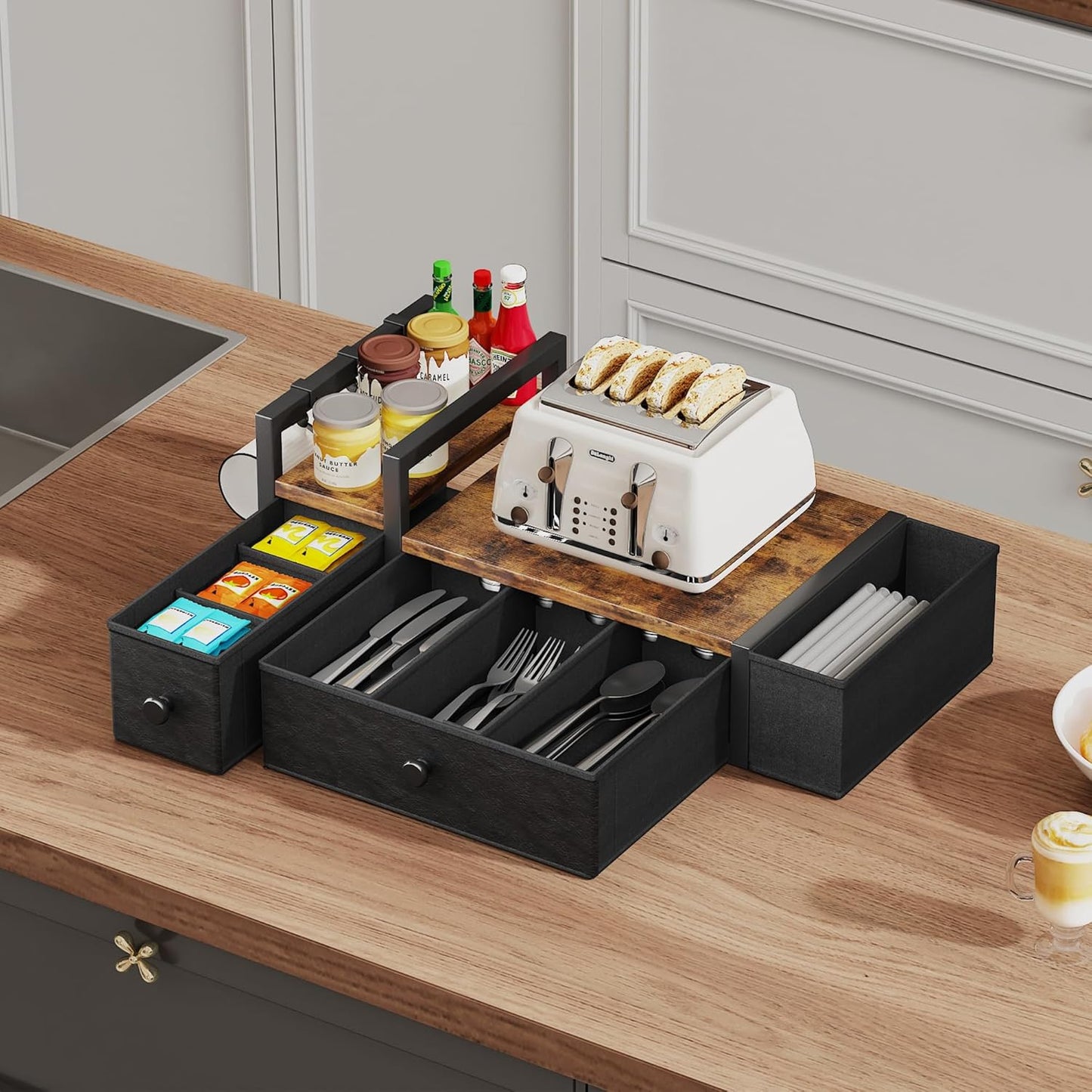 Homeiju Coffee Pod Drawers - K Cup Organizer, Nespresso Pods Holder with Mug Rack, Coffee Holder for Countertop, 52 Capacity Pods, Suitable for Kitchens, Offices and Coffee Bars(Patent Pending)